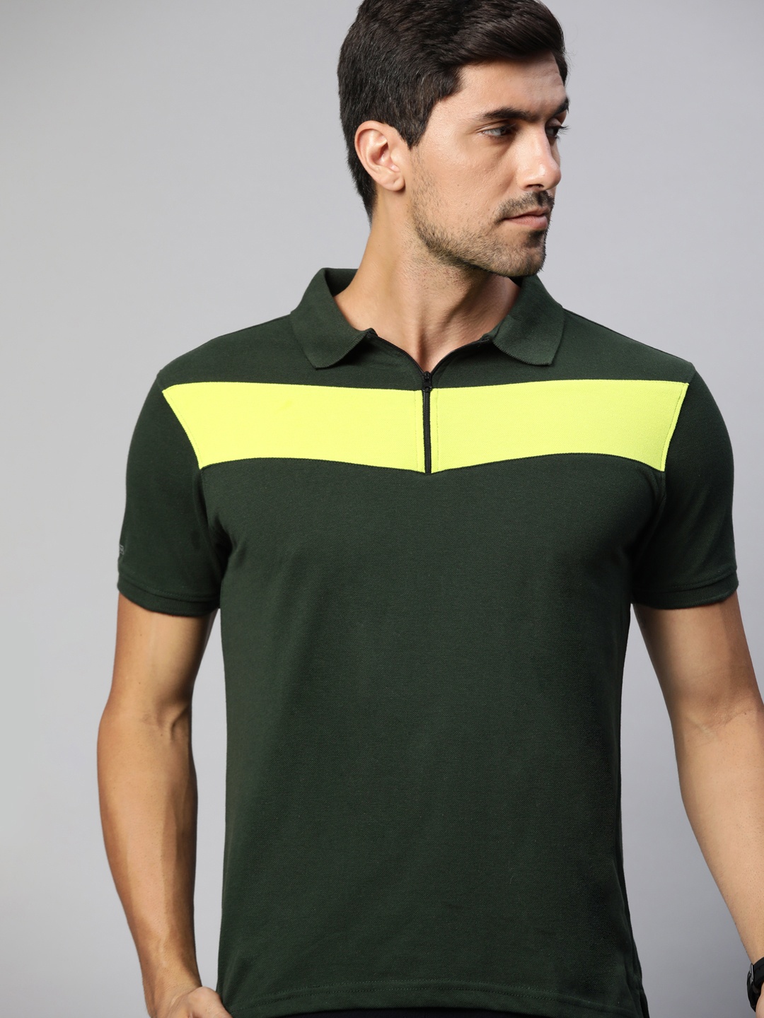 

M7 by Metronaut Men Green Striped Polo Collar T-shirt