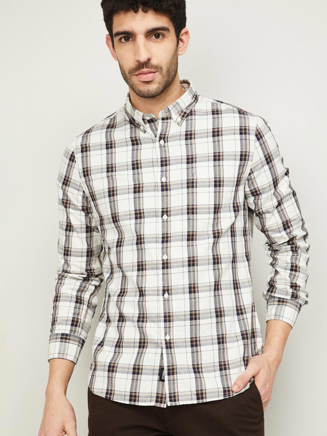 

Fame Forever by Lifestyle Men White Tartan Checks Checked Casual Shirt