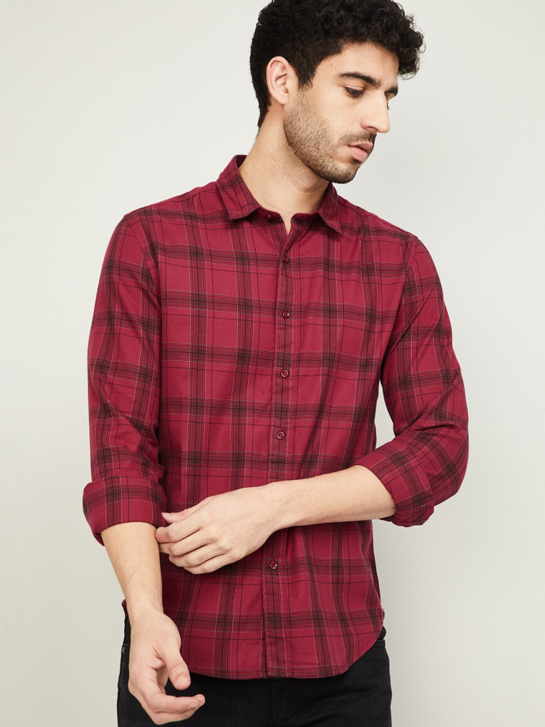 

Fame Forever by Lifestyle Men Red Tartan Checks Checked Casual Shirt