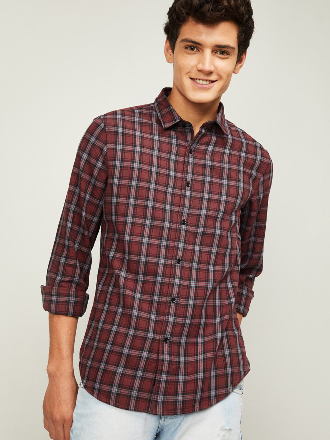 

Fame Forever by Lifestyle Men Red Tartan Checks Checked Casual Shirt