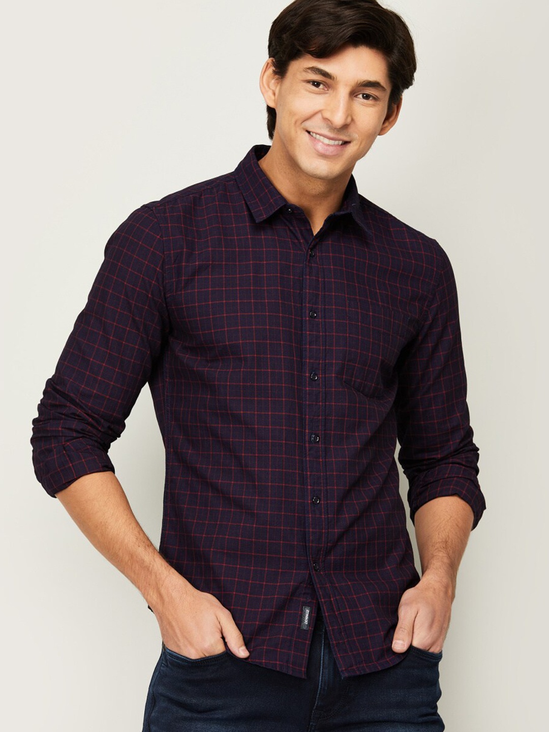 

Fame Forever by Lifestyle Men Blue Grid Tattersall Checks Checked Casual Shirt