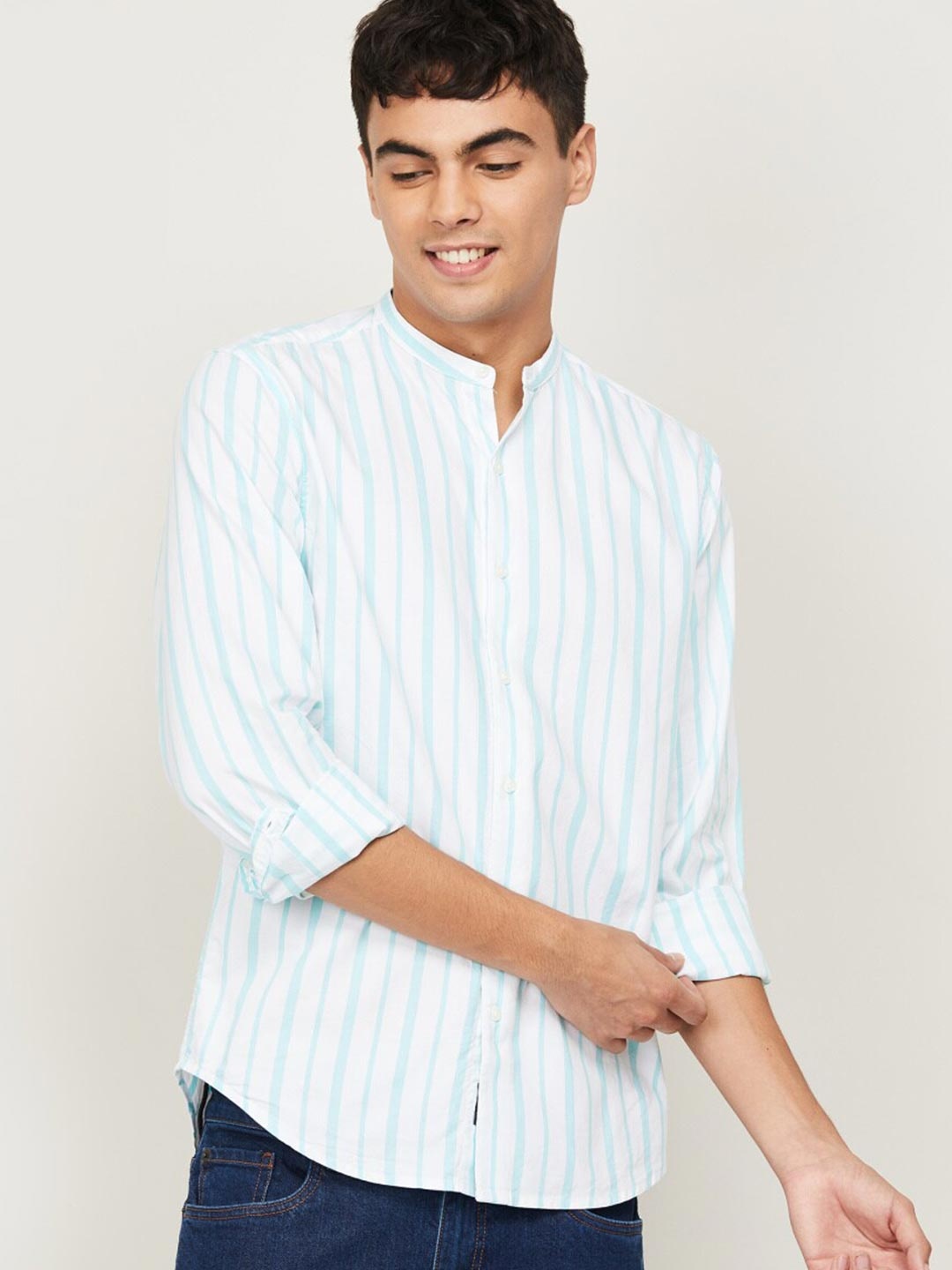 

Fame Forever by Lifestyle Men Blue Striped Casual Shirt