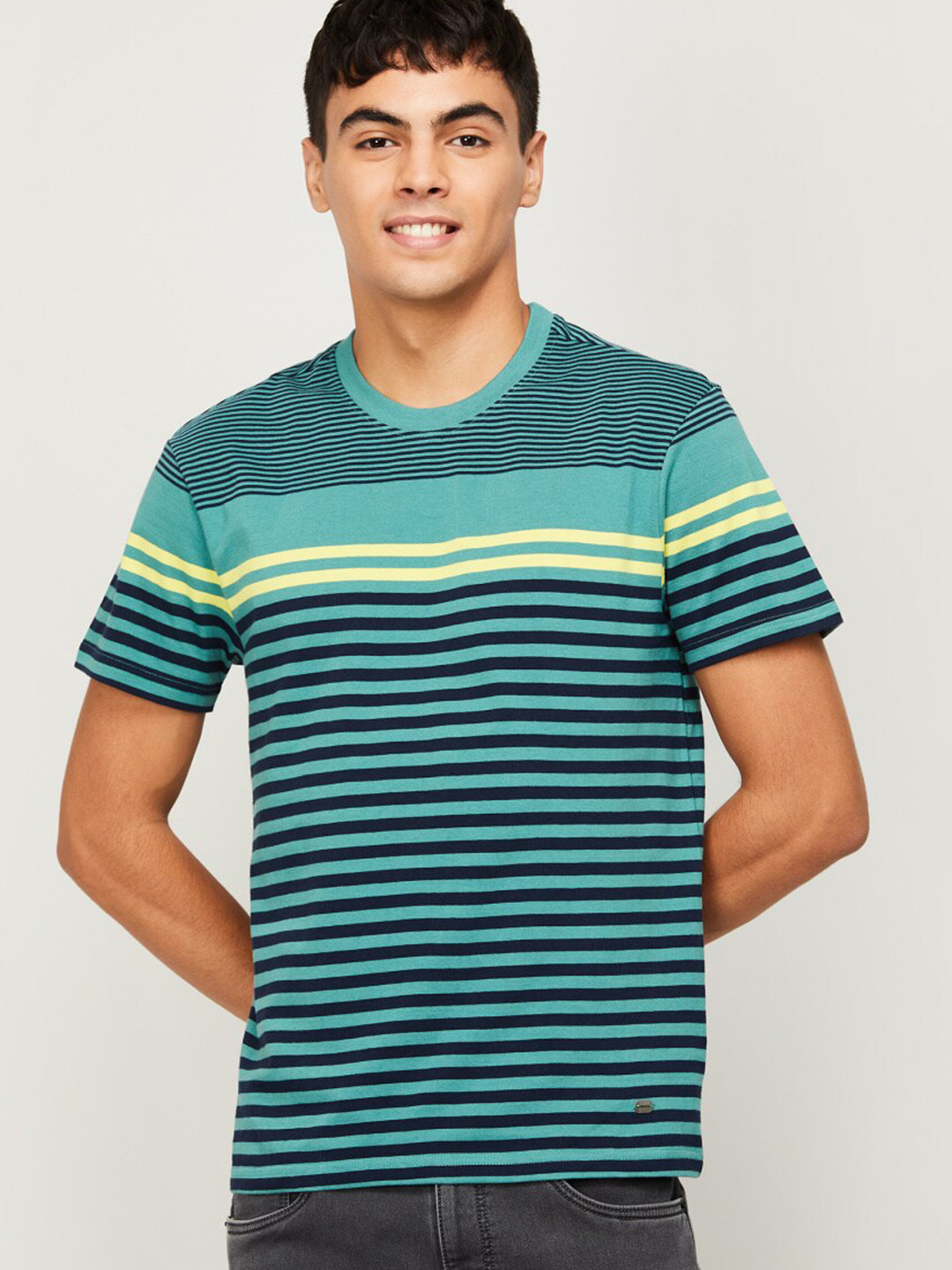 

Fame Forever by Lifestyle Men Green Striped T-shirt