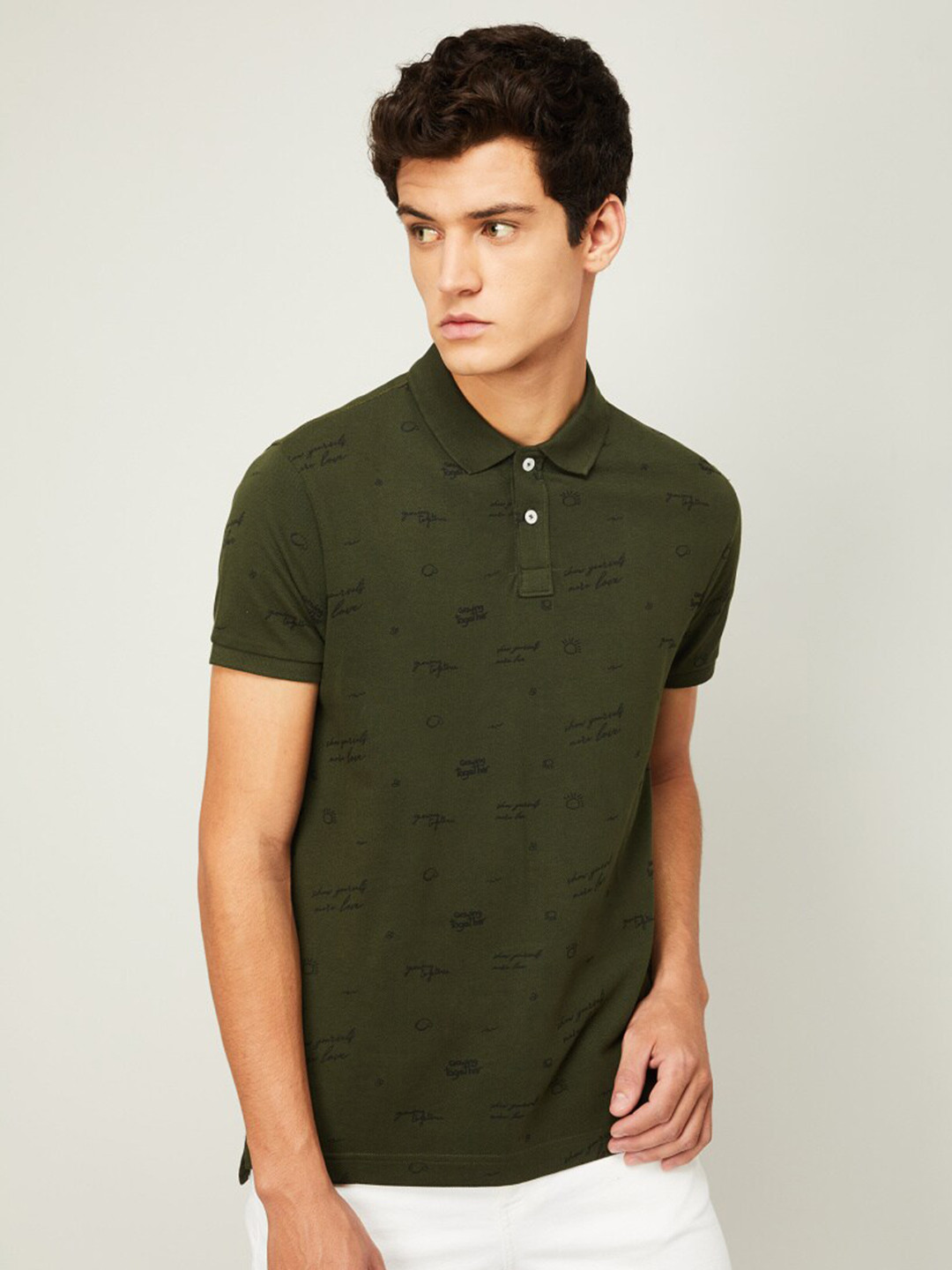 

Fame Forever by Lifestyle Men Olive Green Polo Collar T-shirt