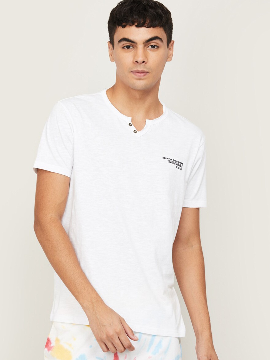 

Fame Forever by Lifestyle Men White Henley Neck T-shirt
