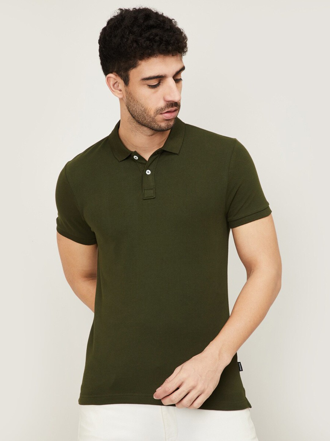 

Fame Forever by Lifestyle Men Olive Green Polo Collar T-shirt