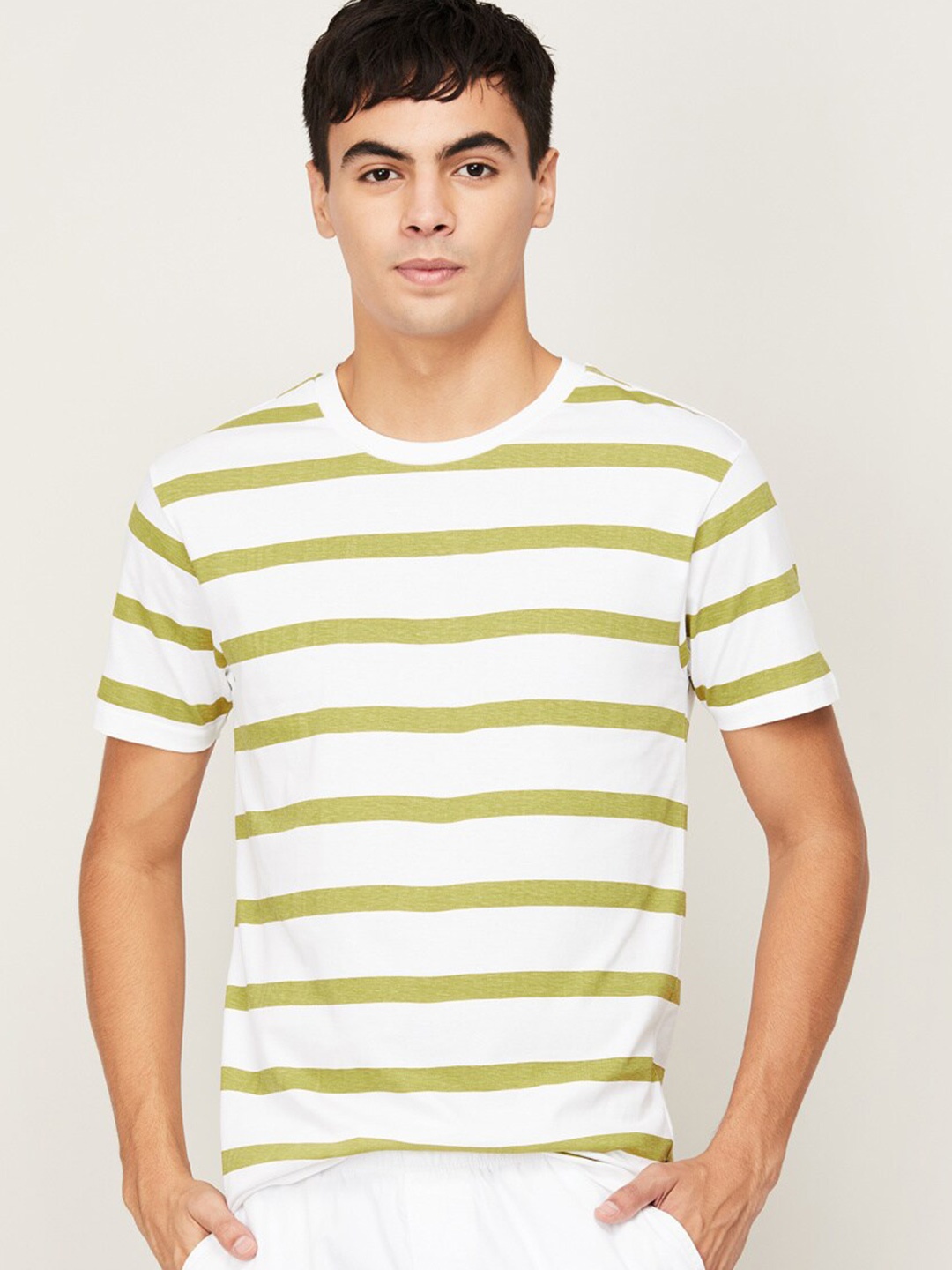 

Fame Forever by Lifestyle Men Brown Striped V-Neck T-shirt