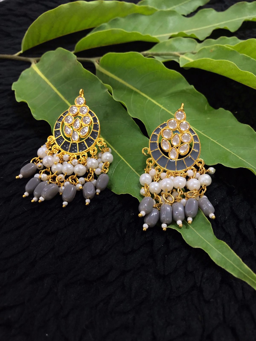 

MORKANTH JEWELLERY Grey Contemporary Chandbalis Earrings