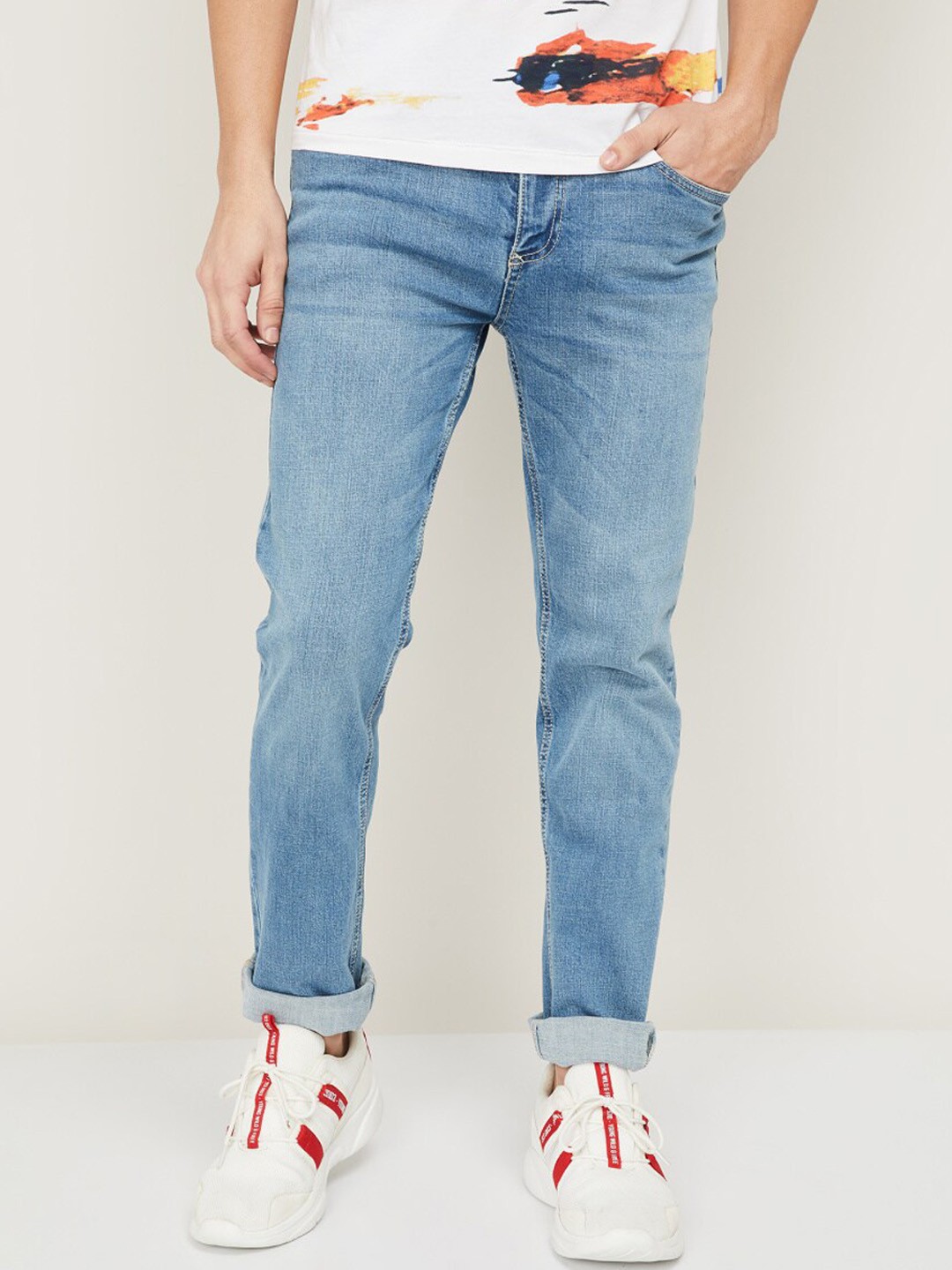 

Fame Forever by Lifestyle Men Blue Low Distress Light Fade Jeans
