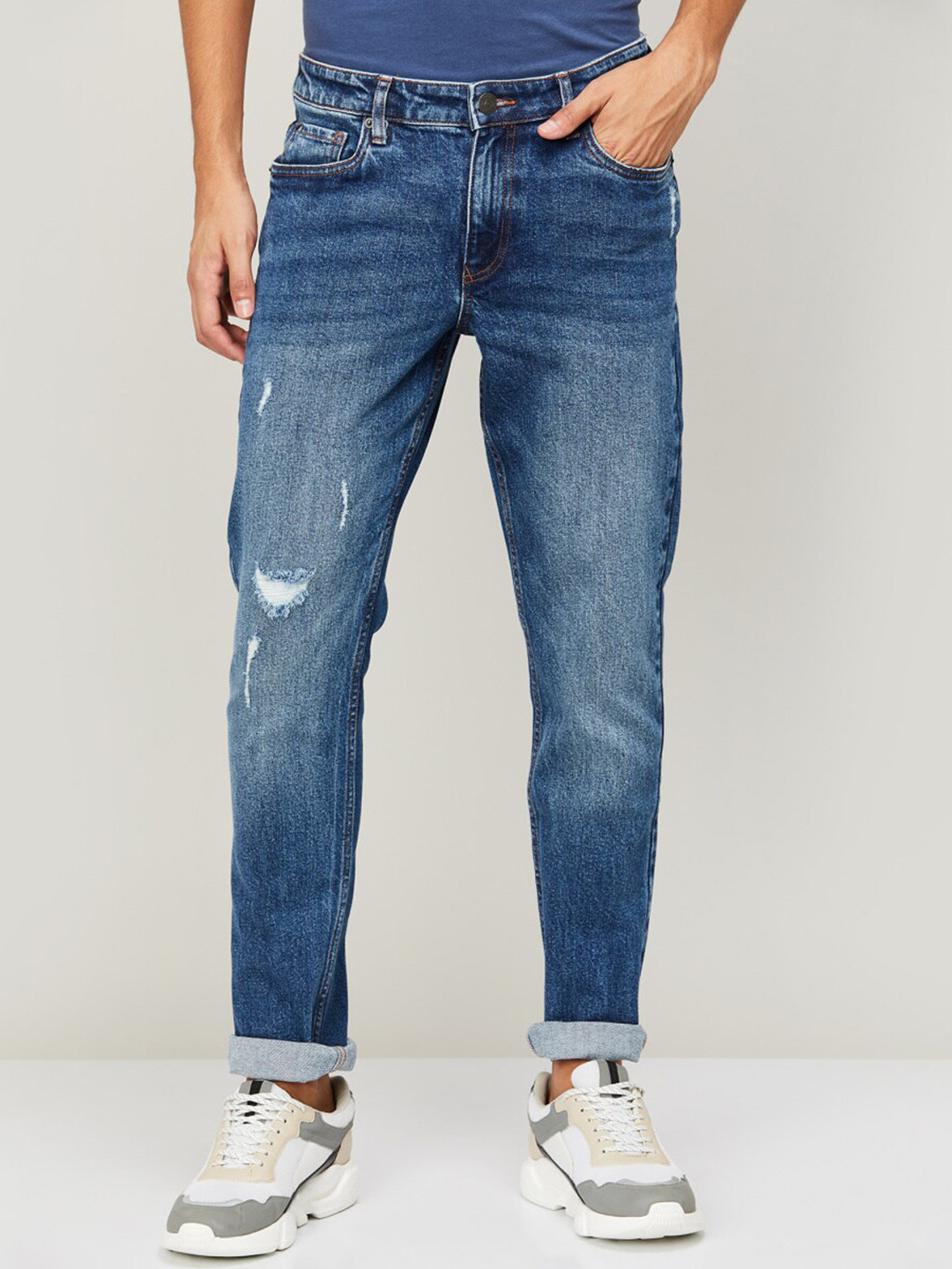 

Fame Forever by Lifestyle Men Blue Low Distress Heavy Fade Jeans