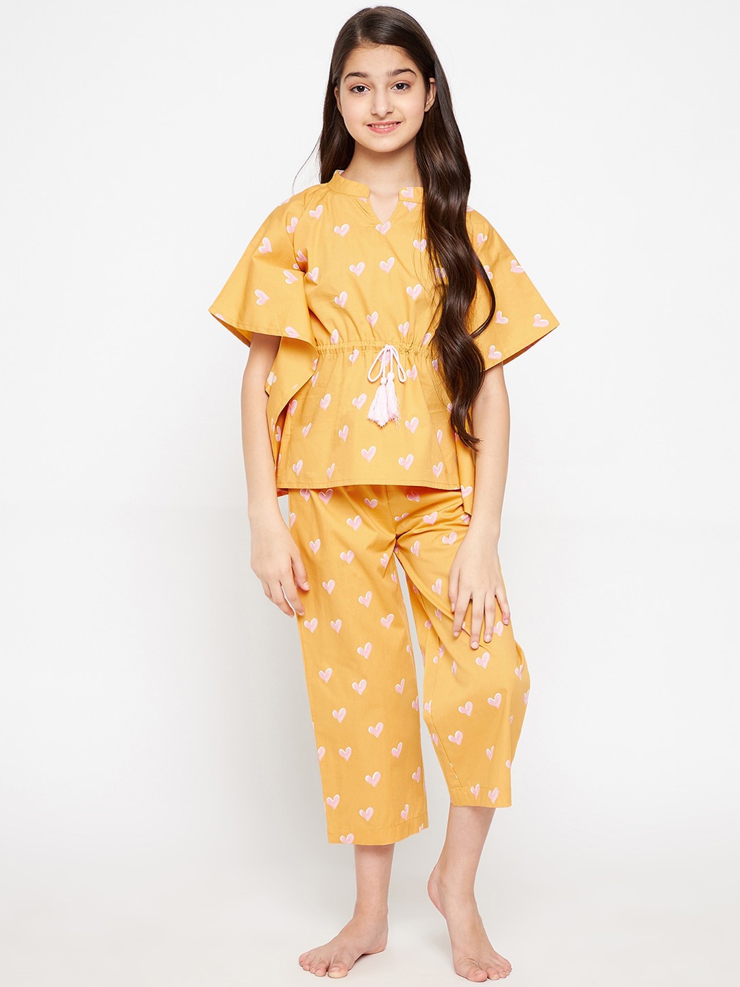 

The Kaftan Company Girls Yellow & Pink Printed Night suit