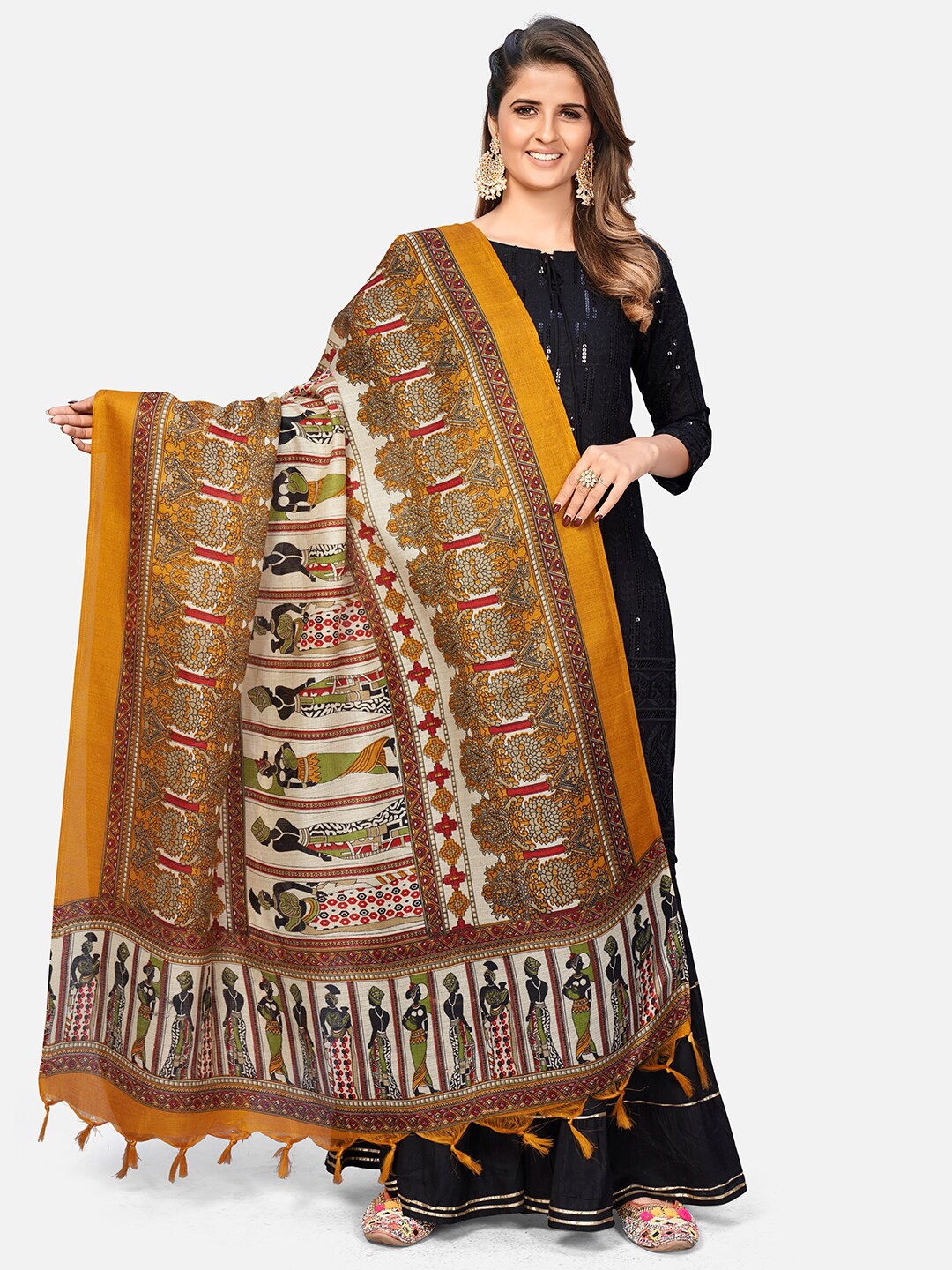 

Vbuyz Yellow & White Ethnic Motifs Printed Art Silk Dupatta