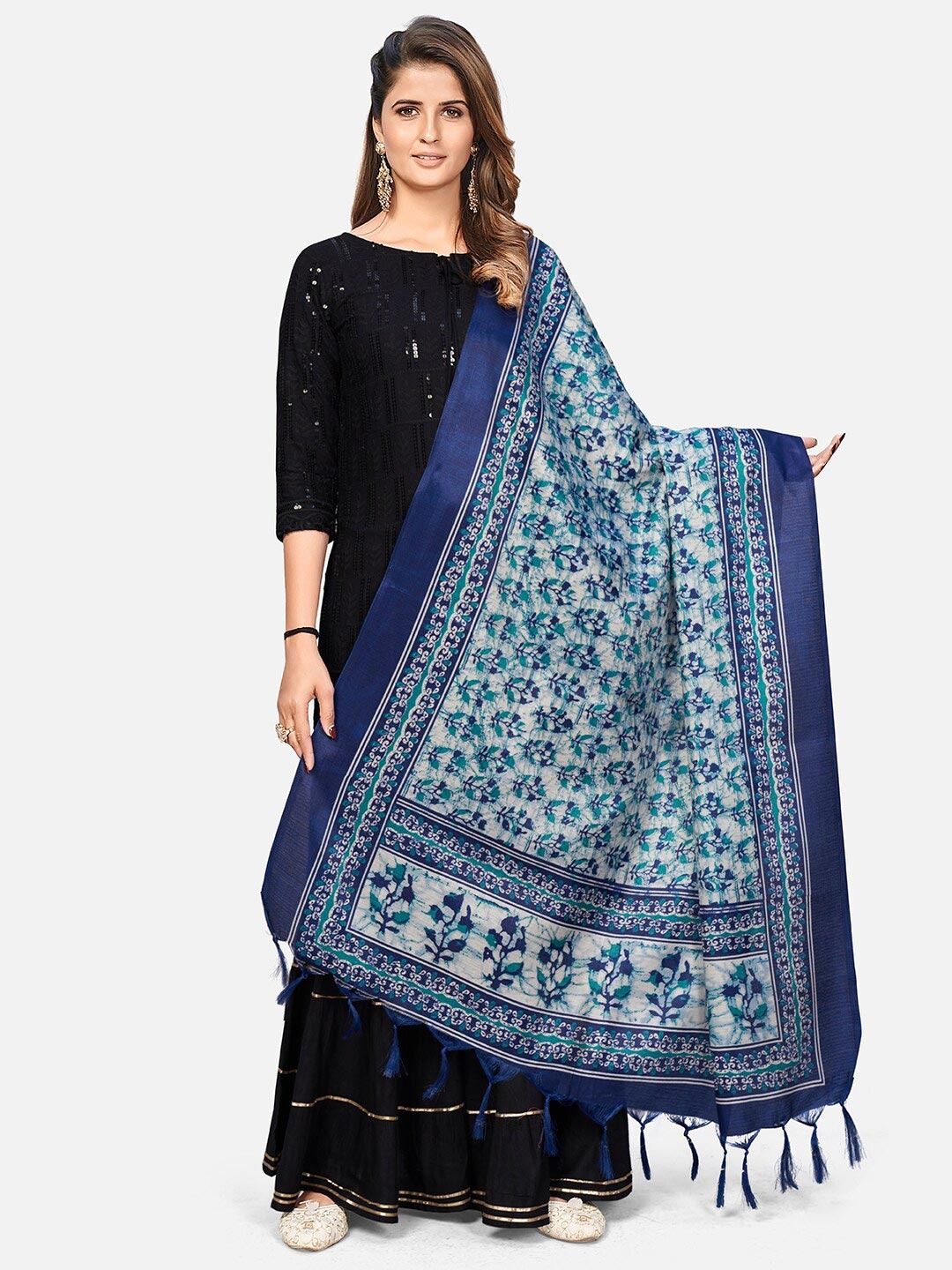 

Vbuyz Blue & Green Printed Art Silk Dupatta