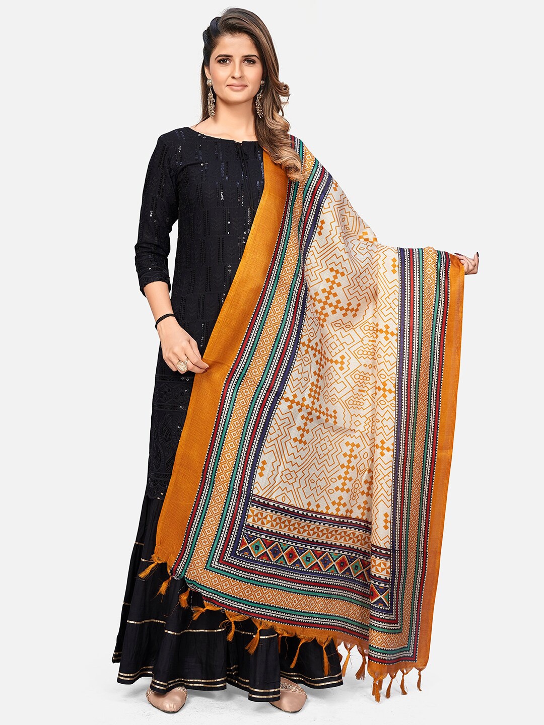 

Vbuyz Yellow & Off White Woven Design Art Silk Dupatta