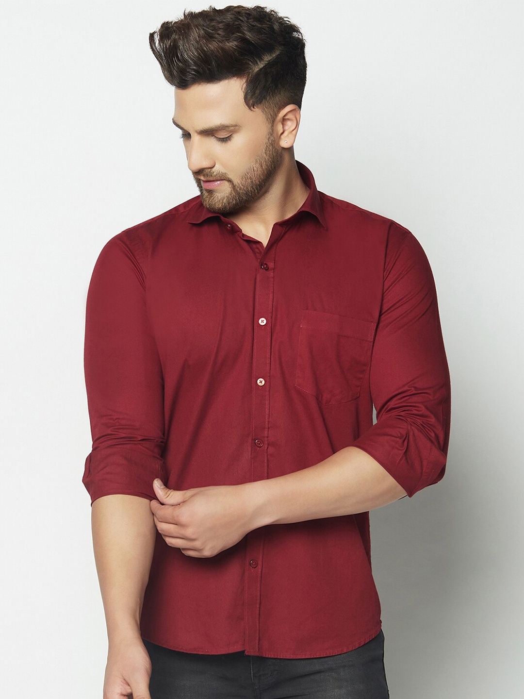 

JOLLY'S Men Maroon Straight Casual Shirt