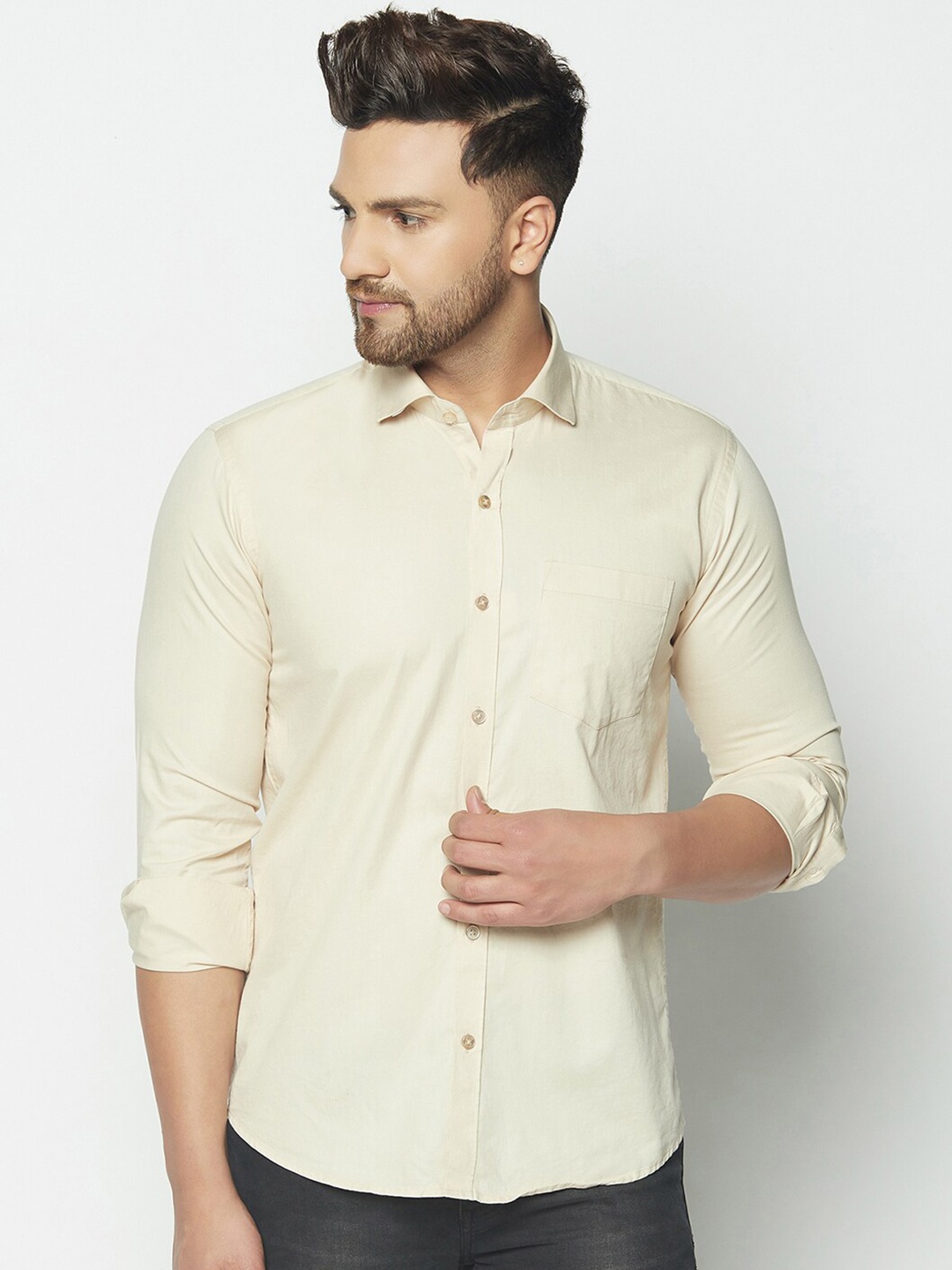 

JOLLY'S Men Beige Straight Casual Shirt
