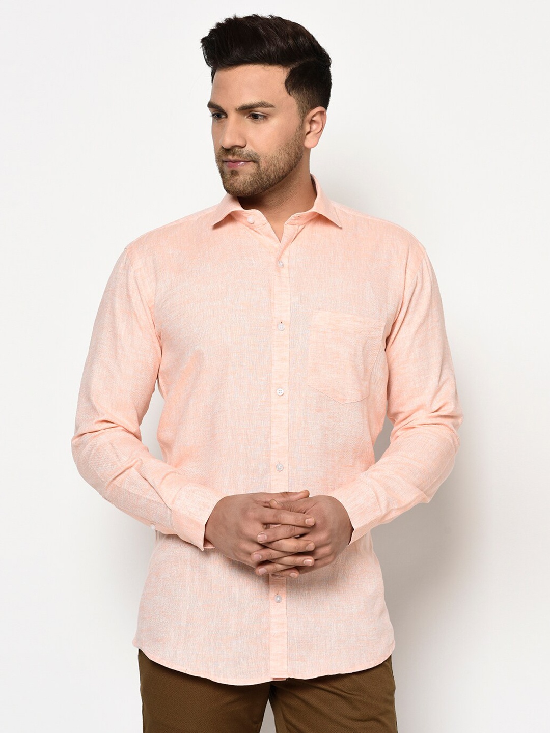 

JOLLY'S Men Peach-Coloured Straight Casual Shirt