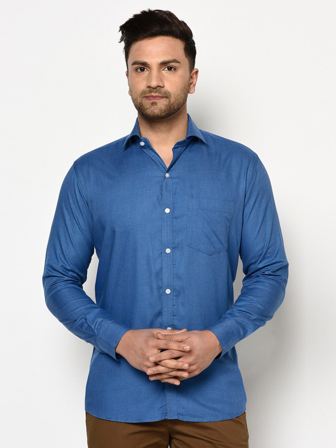 

JOLLY'S Men Blue Straight Casual Shirt
