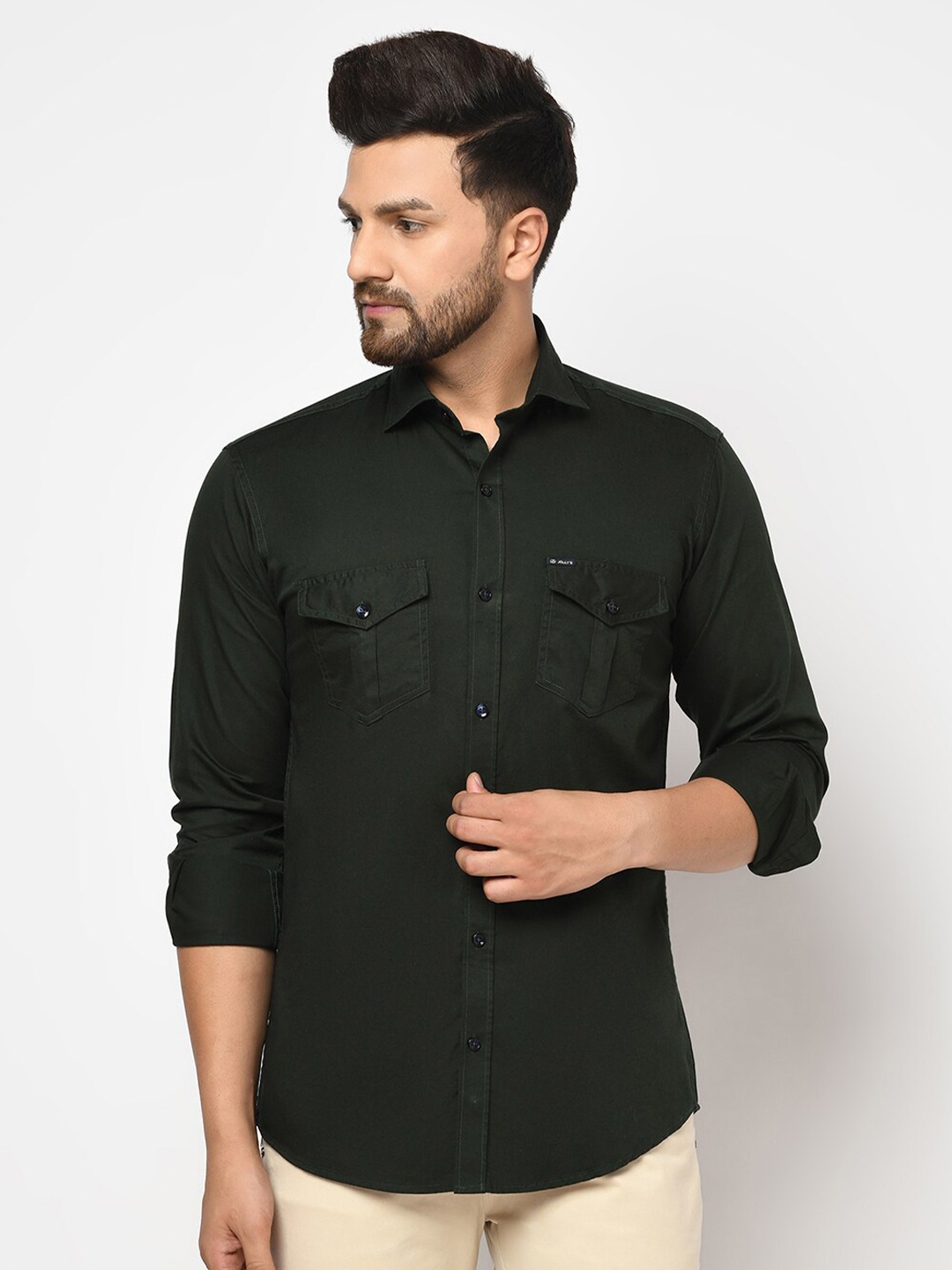 

JOLLY'S Men Olive Green Straight Casual Shirt