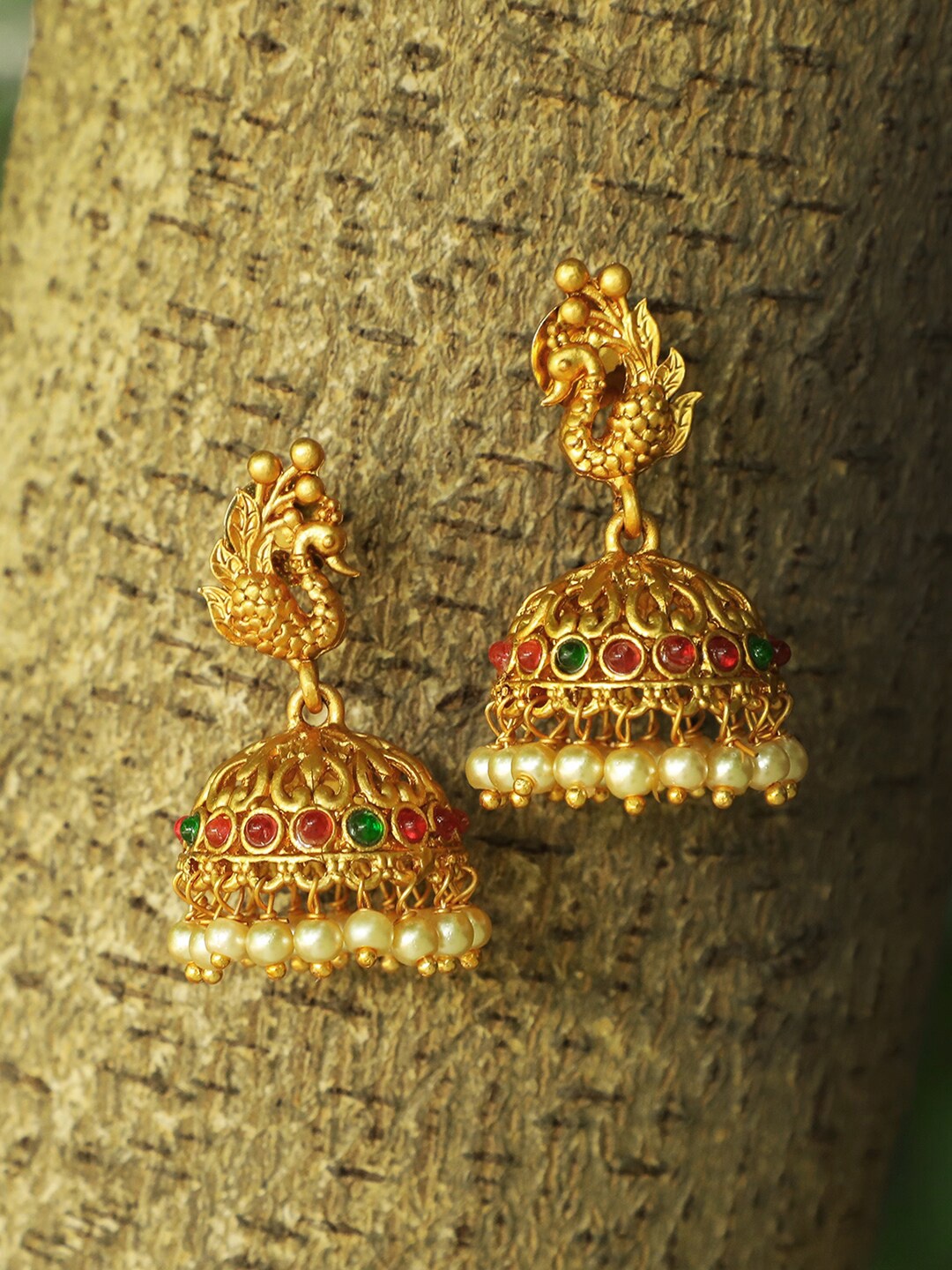 

Adwitiya Collection Gold-Toned Peacock Shaped Jhumkas Earrings