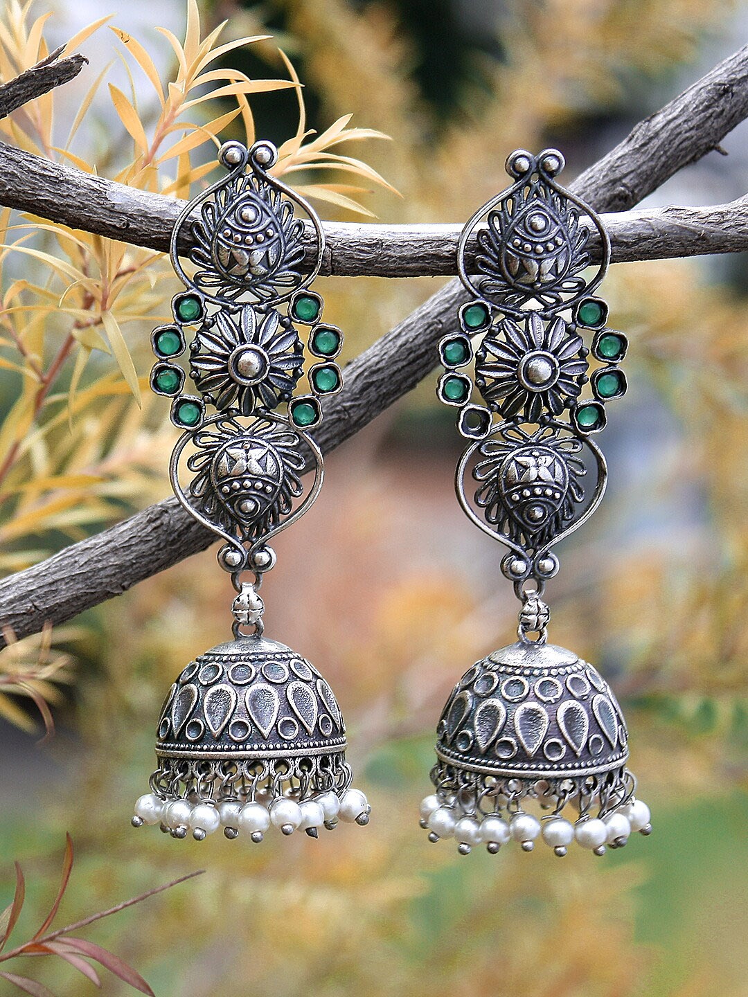 

Adwitiya Collection Silver-Toned Dome Shaped Jhumkas Earrings