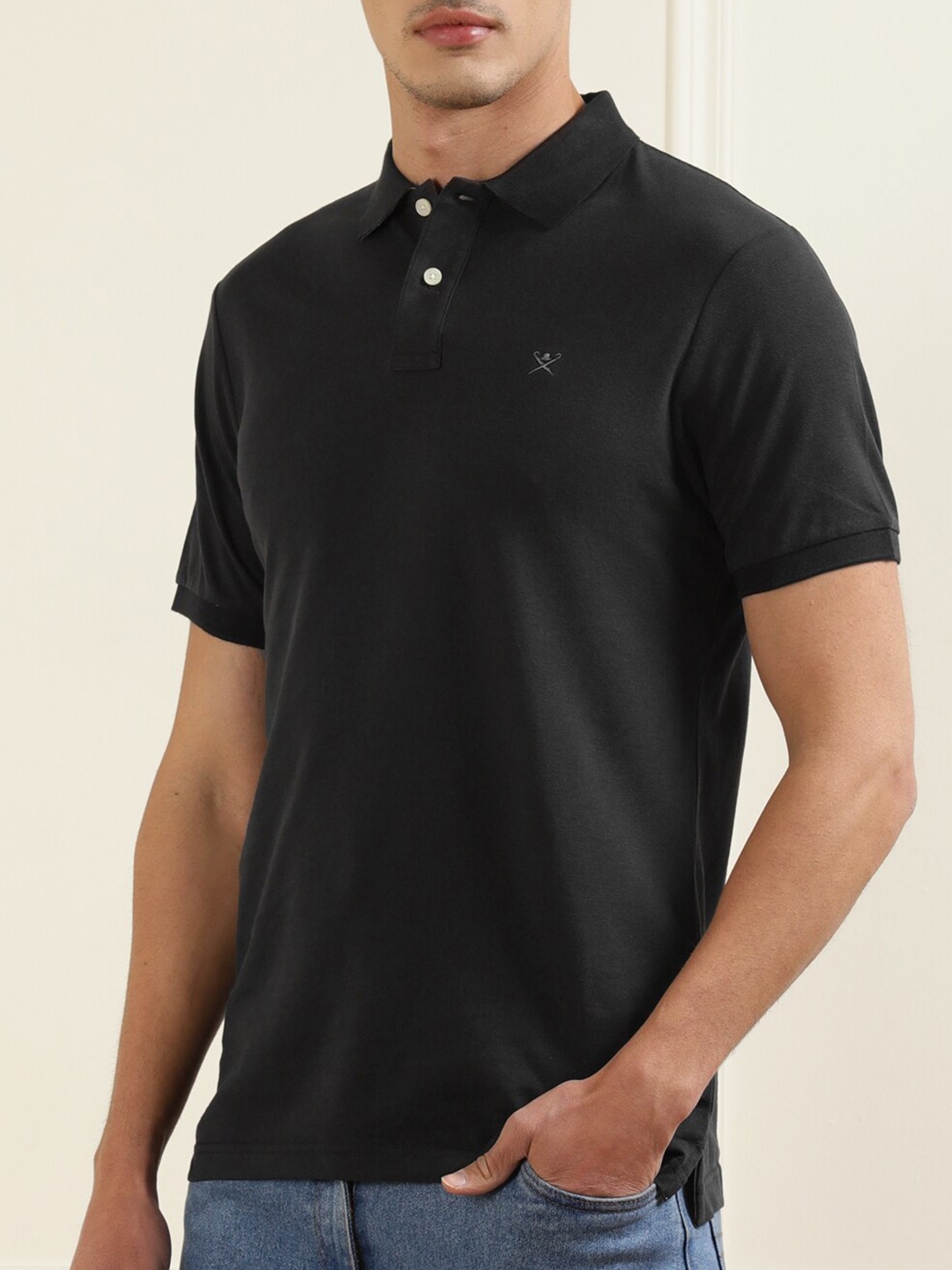 

HACKETT LONDON Men Black Polo Collar T-shirt