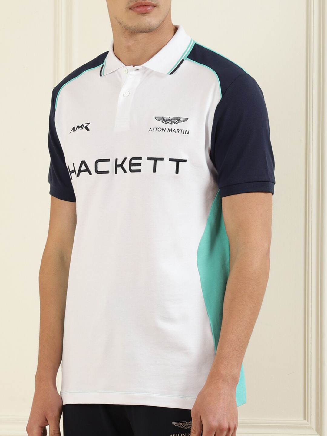 

HACKETT LONDON Men White Polo Collar Applique T-shirt