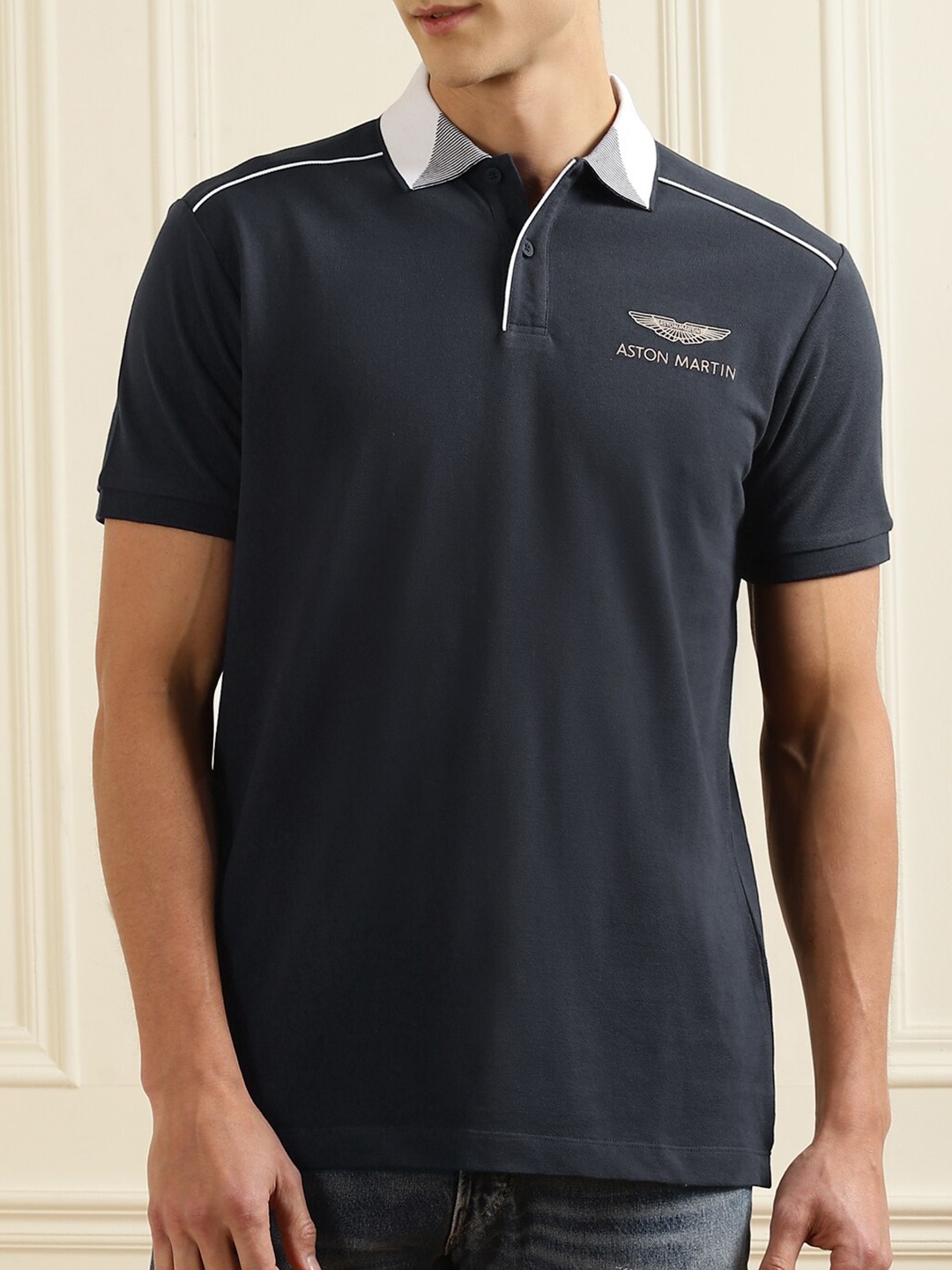 

HACKETT LONDON Men Navy Blue Polo Collar T-shirt