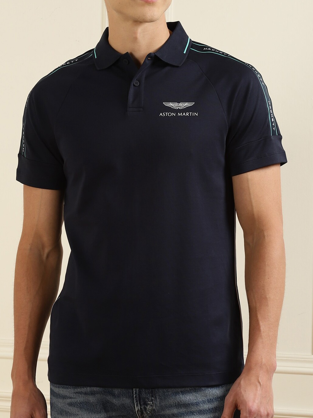

HACKETT LONDON Men Navy Blue Polo Collar T-shirt