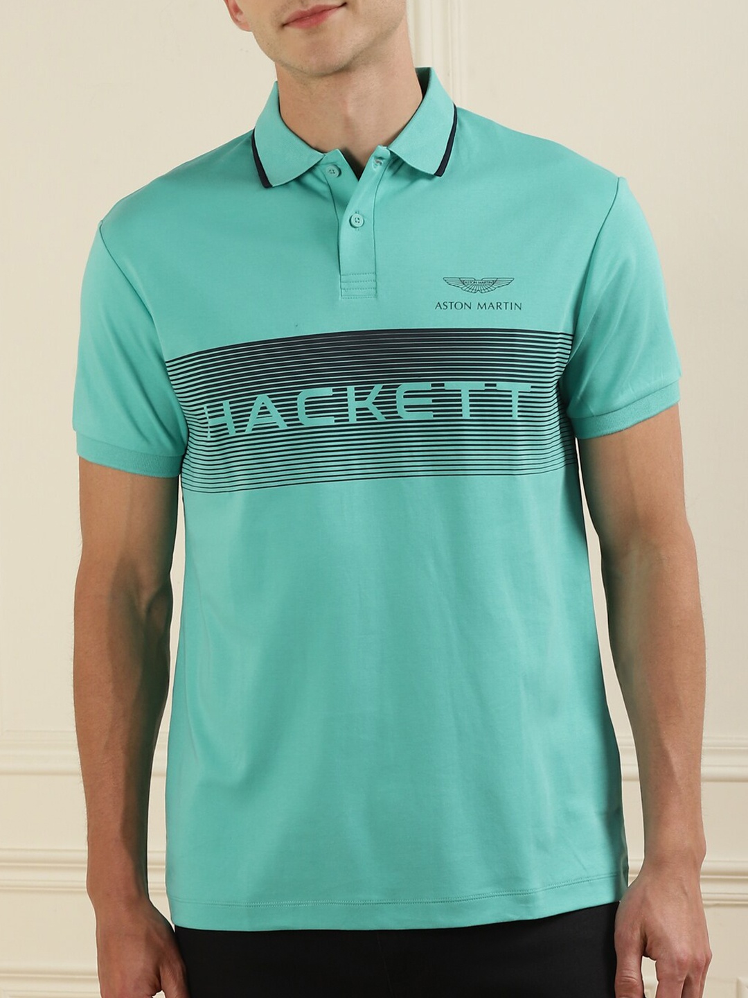 

HACKETT LONDON Men Blue Typography Polo Collar Applique T-shirt