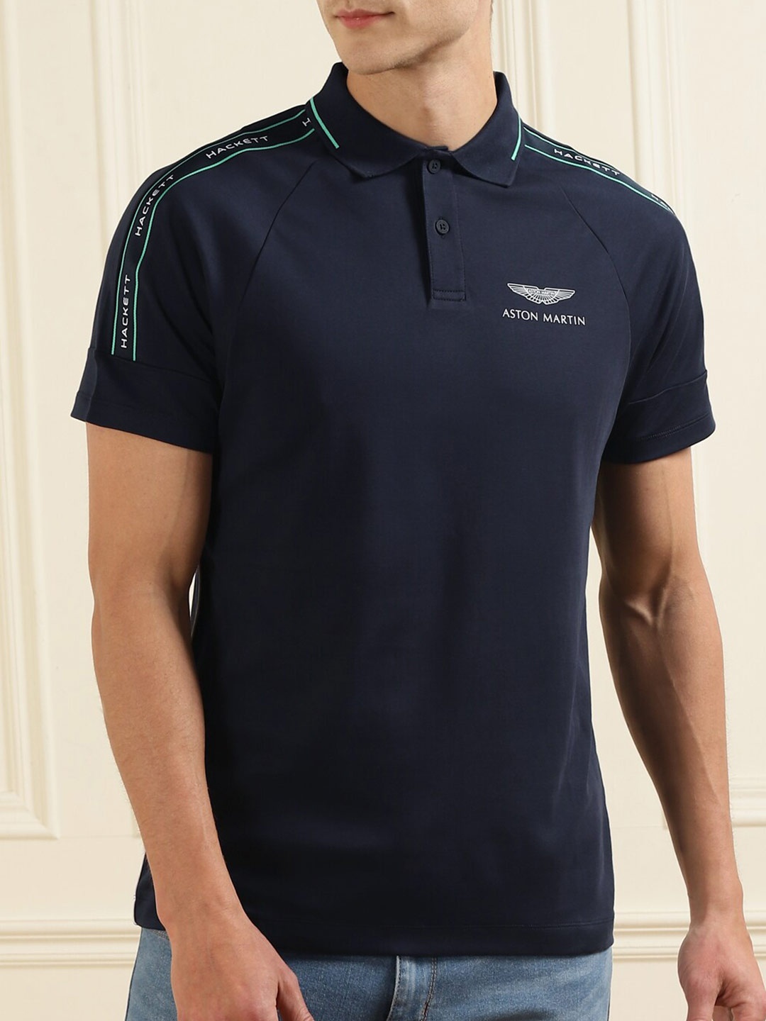 

HACKETT LONDON Men Navy Blue Polo Collar T-shirt
