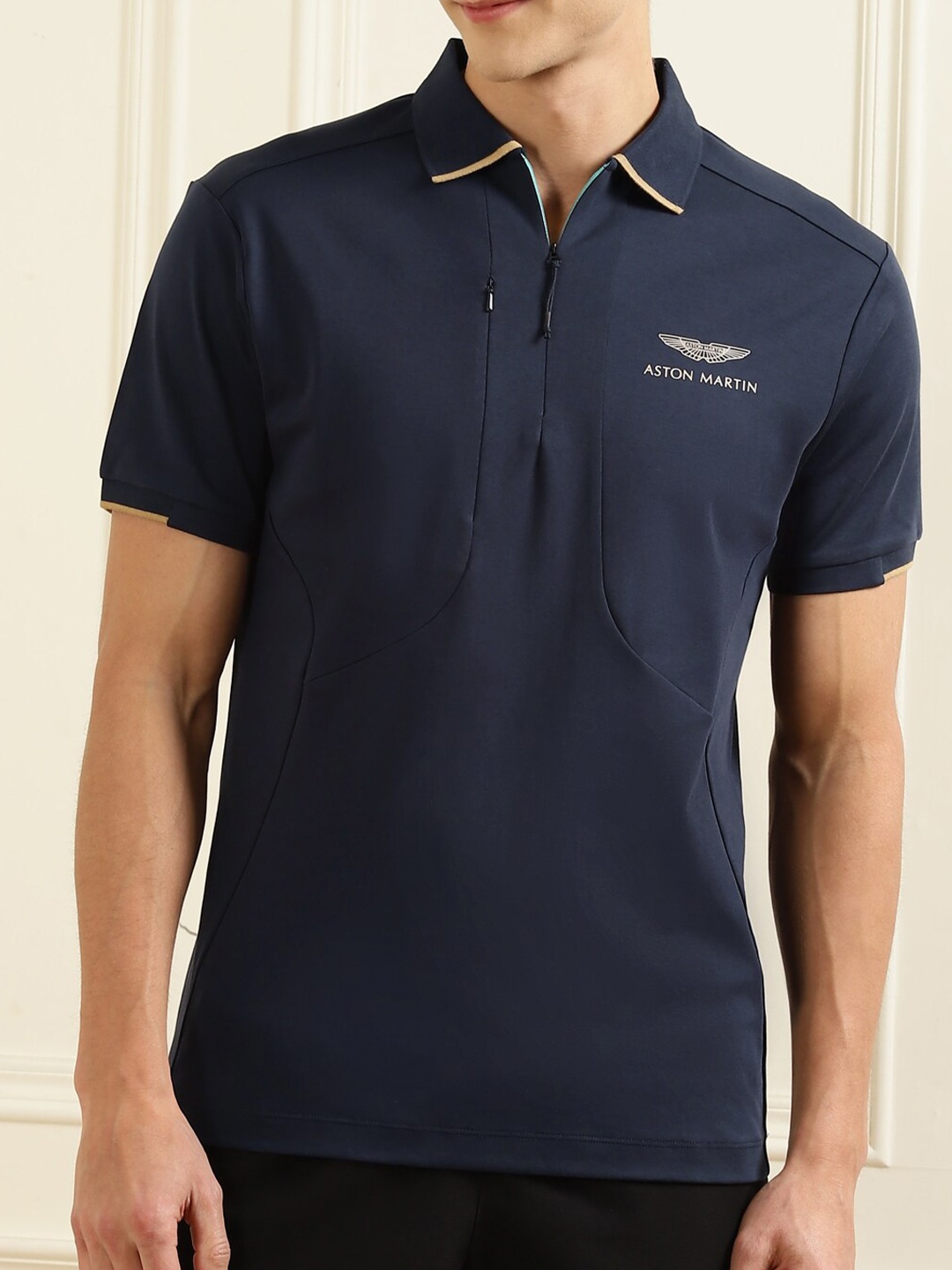 

HACKETT LONDON Men Navy Blue & dark sapphire Polo Collar T-shirt