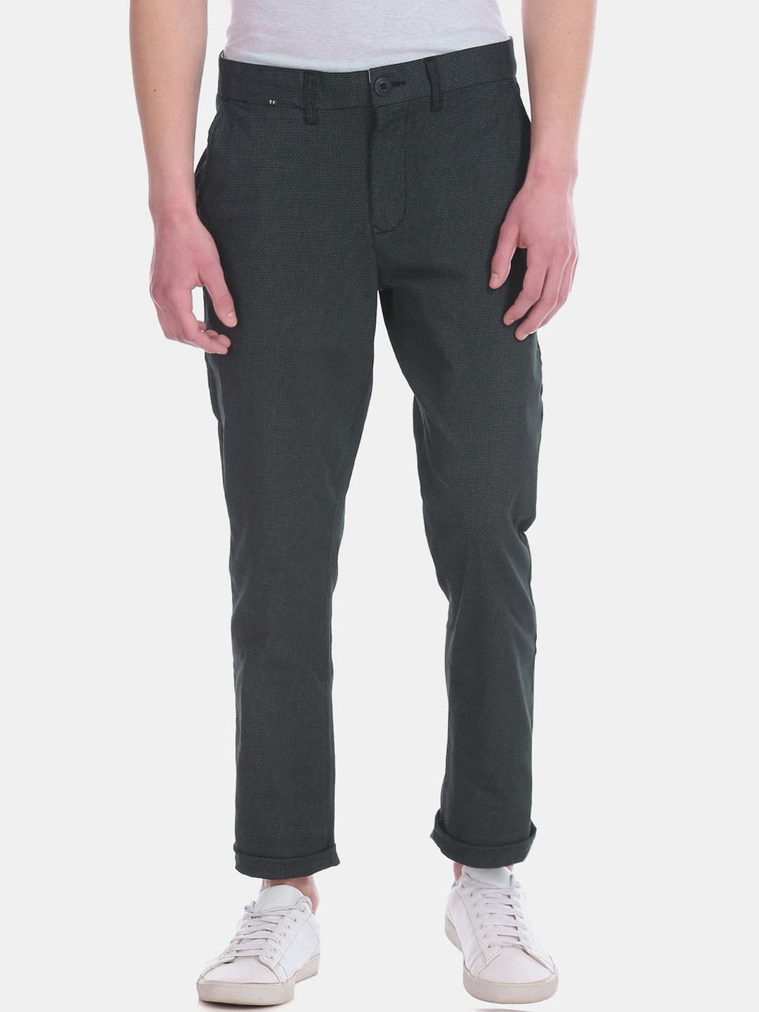 

Ruggers Men Grey Printed Slim Fit Trousers