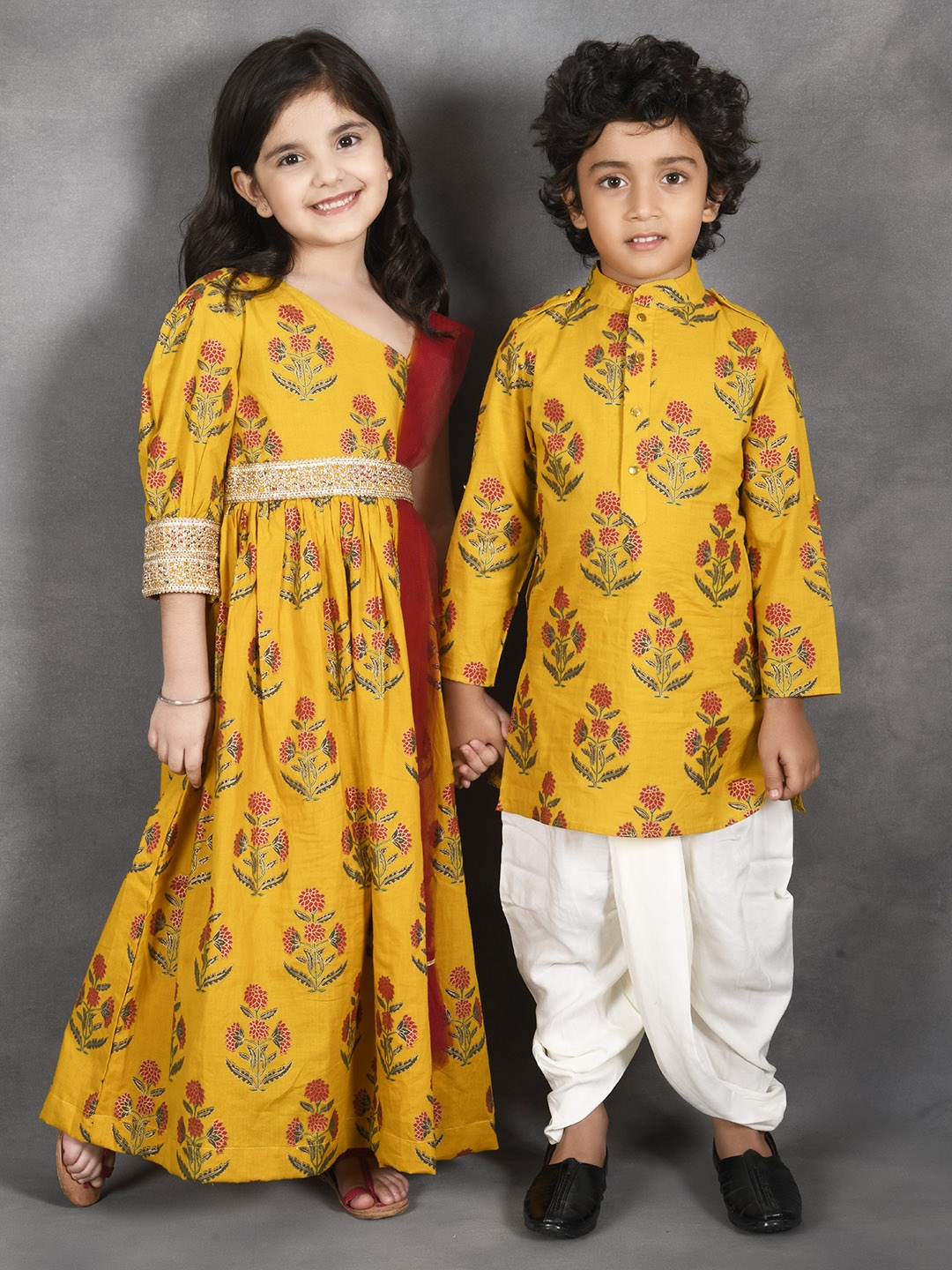 

LilPicks Boys Floral Printed Pure Cotton Kurta with Dhoti, Yellow