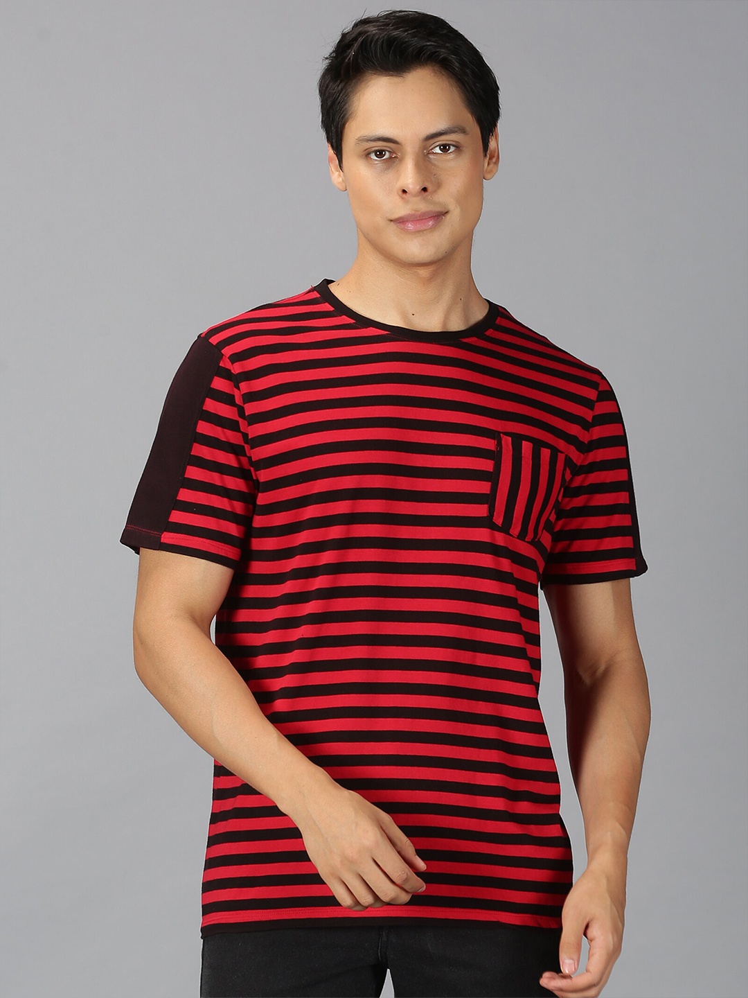 

UrGear Men Red & french middle red purple Striped T-shirt