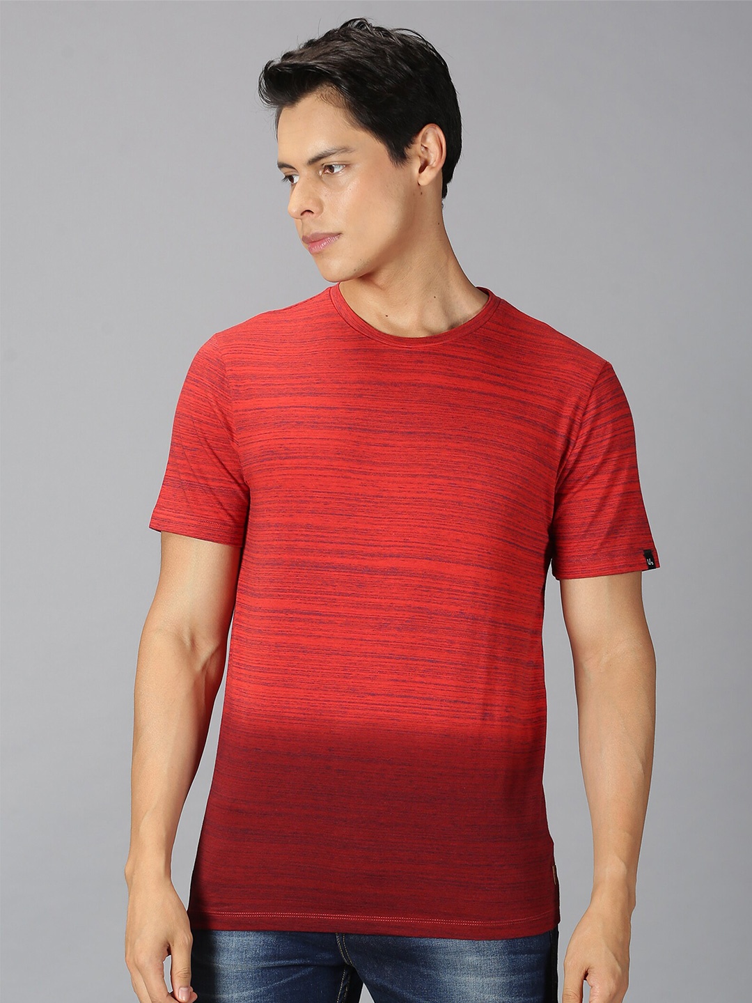 

UrGear Men Red Striped Raw Edge T-shirt