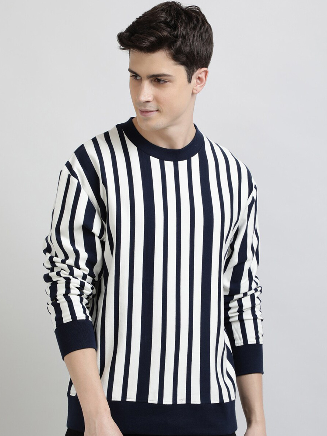 

UrGear Men Navy Blue Striped Sweatshirt