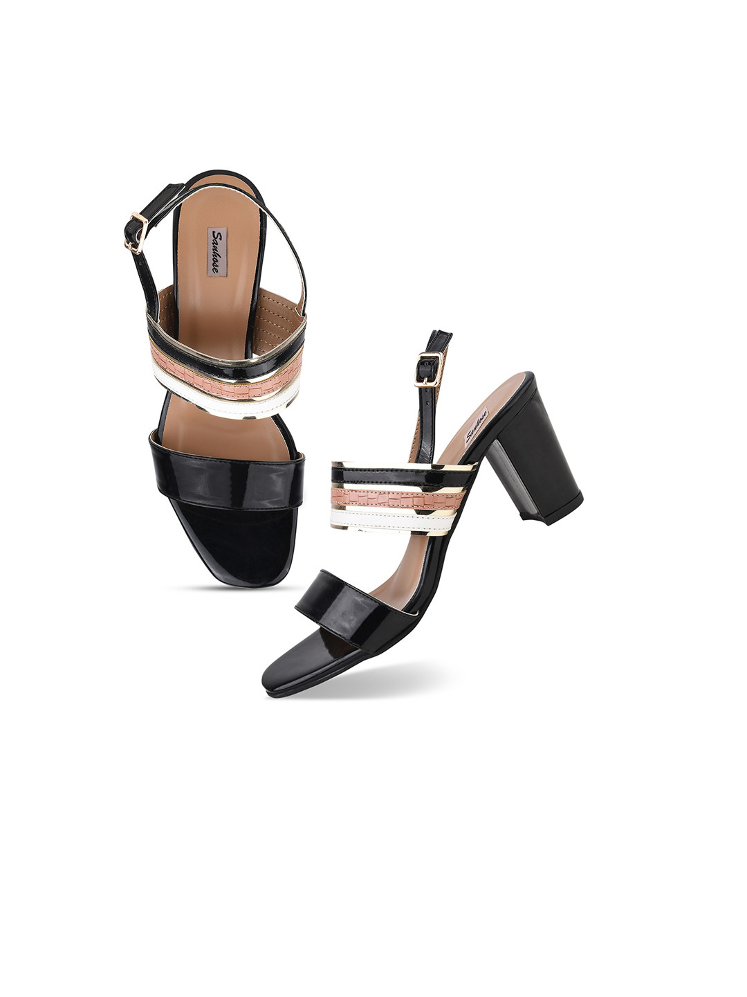 

Sanhose Black Textured Block Pumps with Buckles