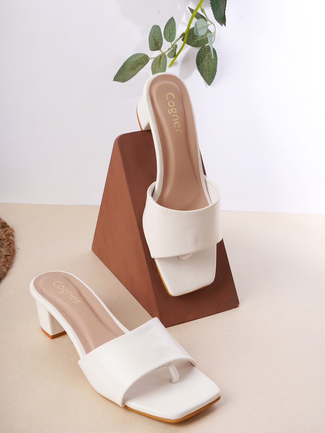 

Cogner White Colourblocked Party Block Sandals with Buckles