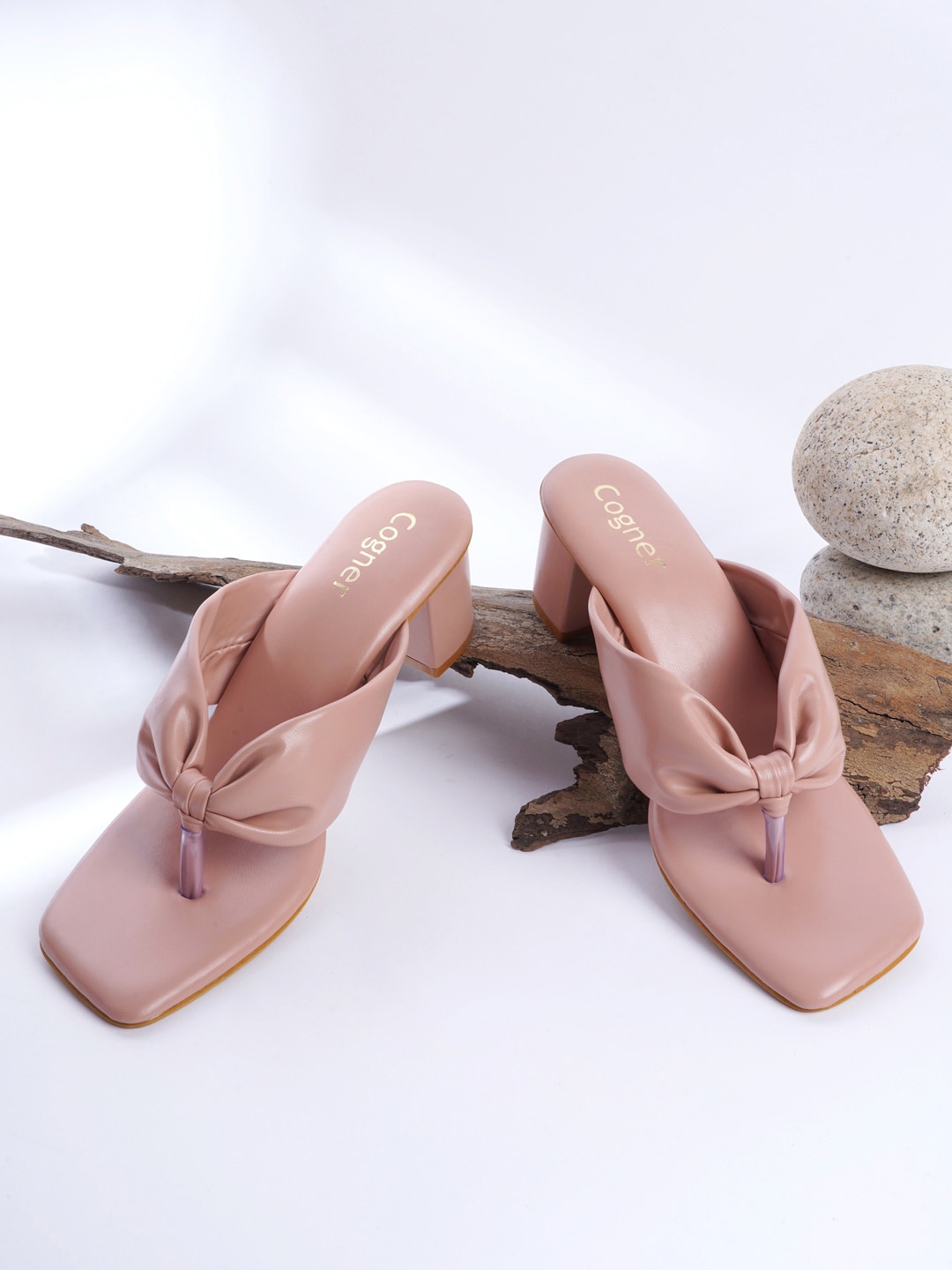 

Cogner Beige Textured Party Block Pumps with Bows