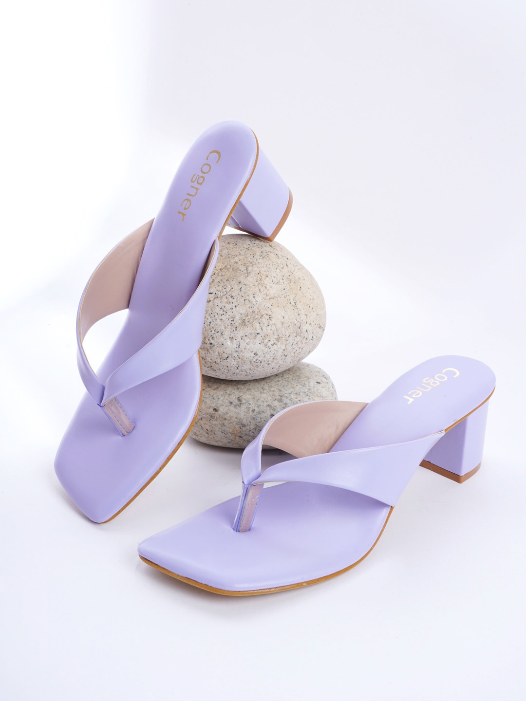 

Cogner Purple Printed Party Block Sandals
