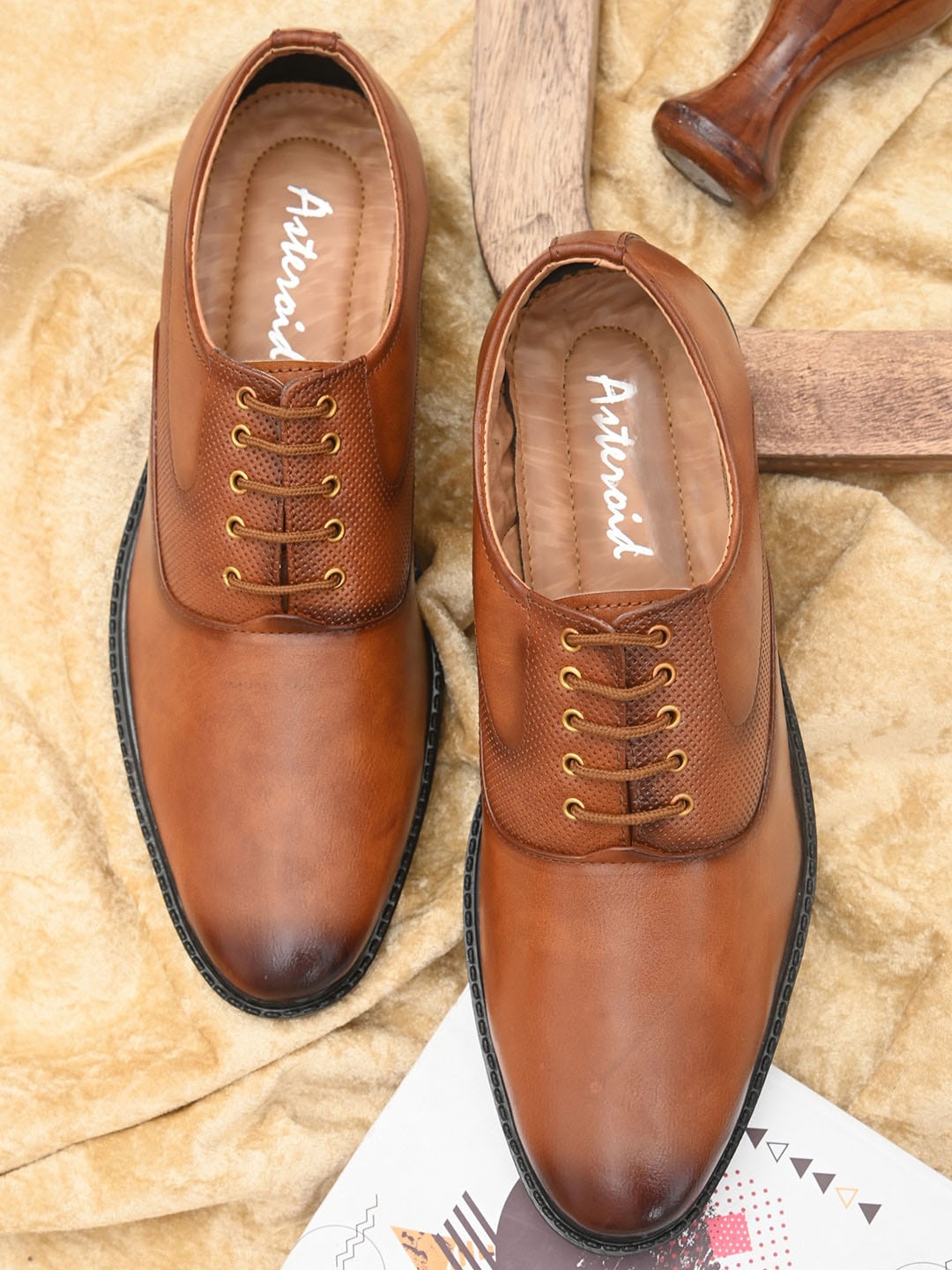 

ASTEROID Men Tan Colored Solid Formal Brogue Shoes