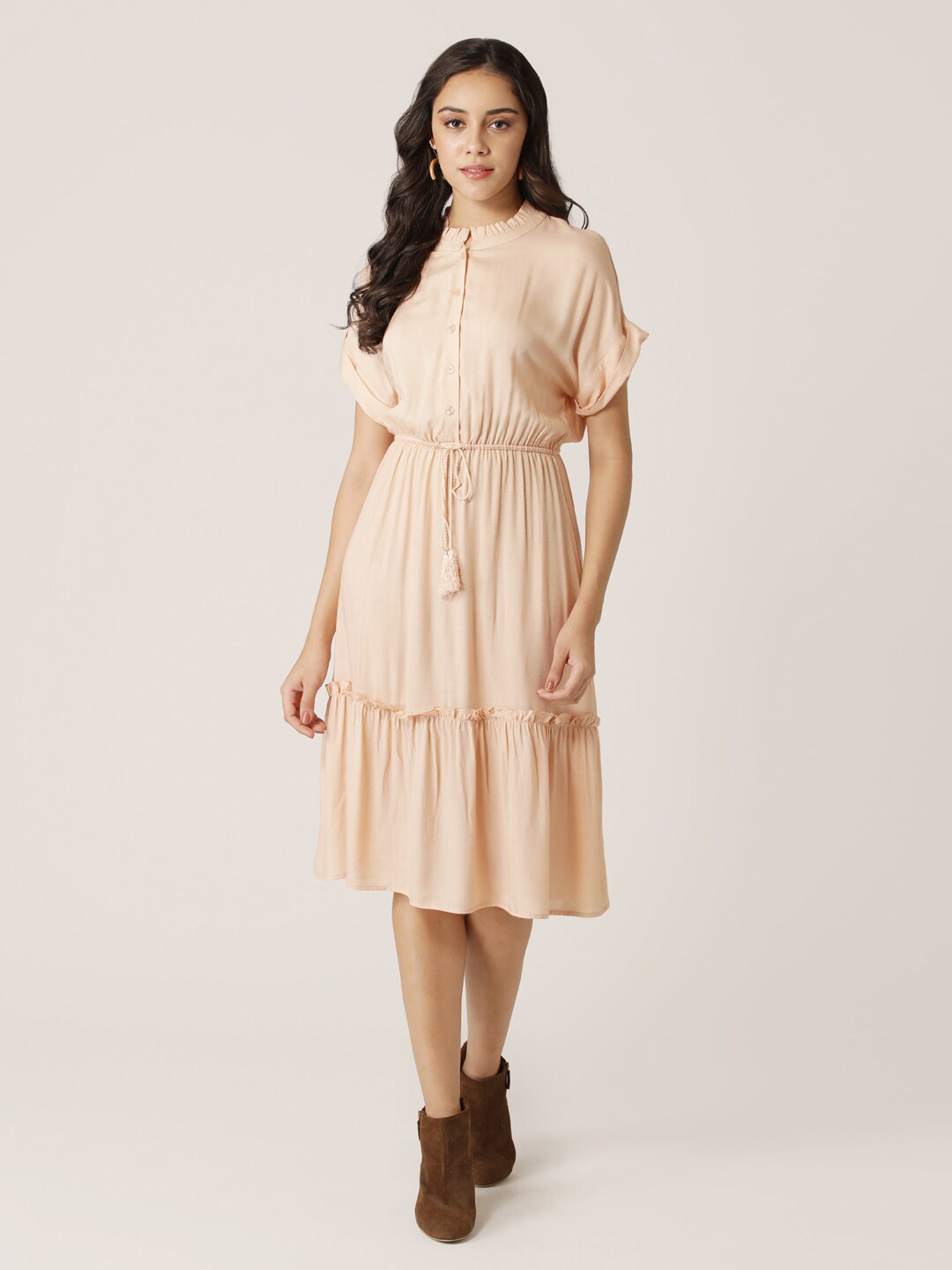 

DressBerry Peach-Coloured & white swan A-Line Dress