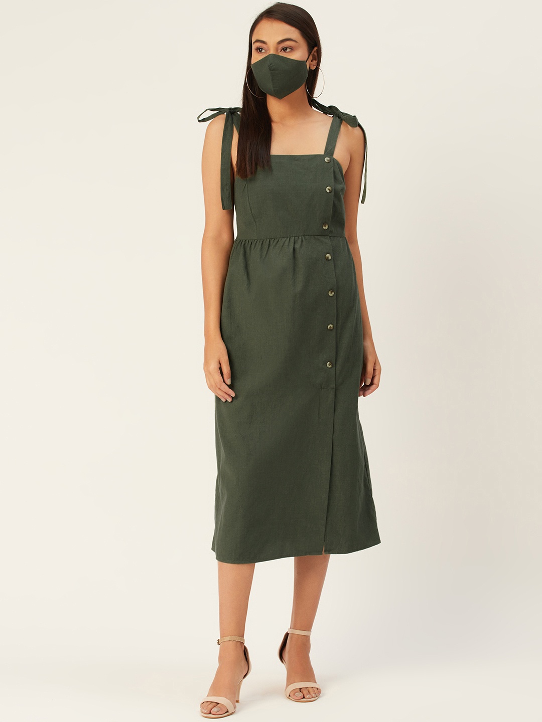 

DressBerry Green & rosin Crepe A-Line Midi Dress
