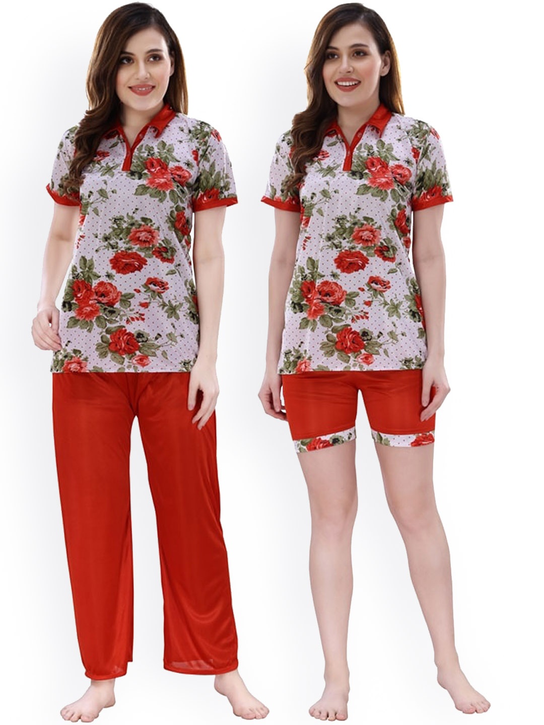 

Romaisa Women Red & White Printed Night suit
