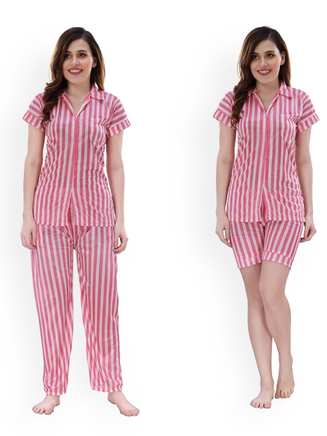 

Romaisa Women Pink & White Striped Night suit