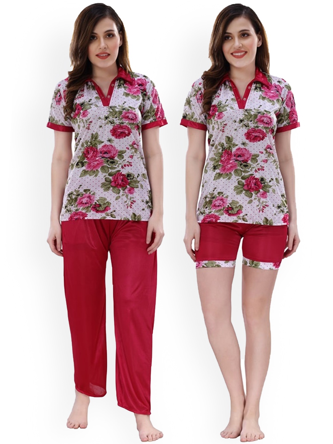 

Romaisa Women Pink & White Printed Night suit