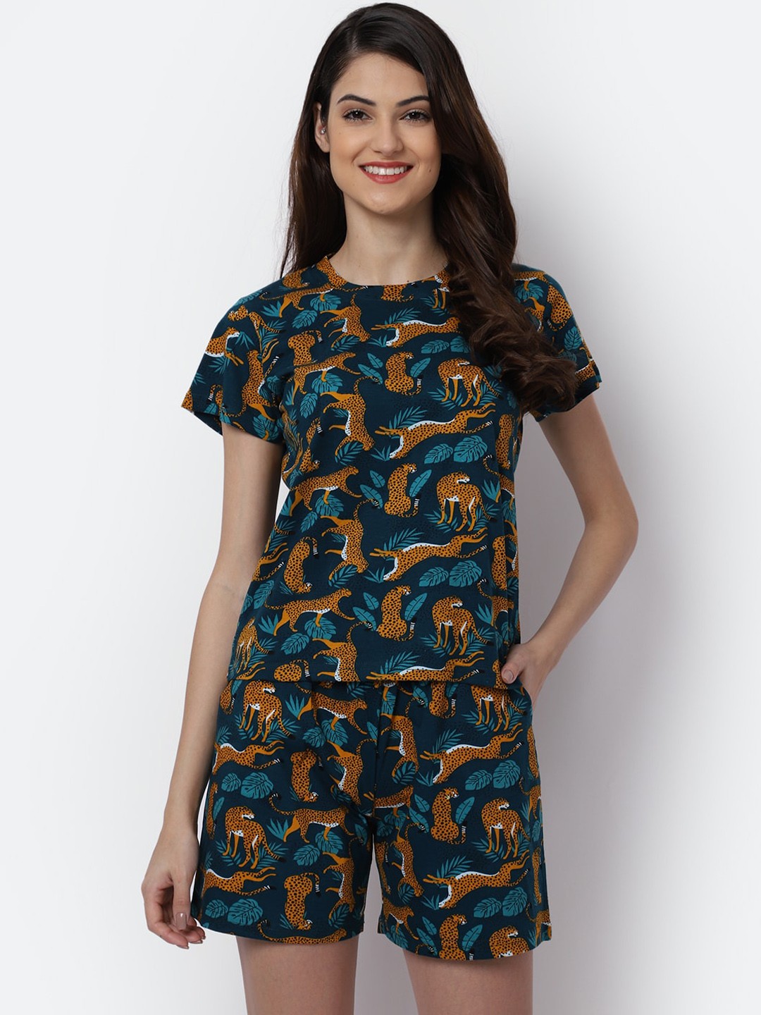 

Boston Club Women Green & Black Printed Night suit