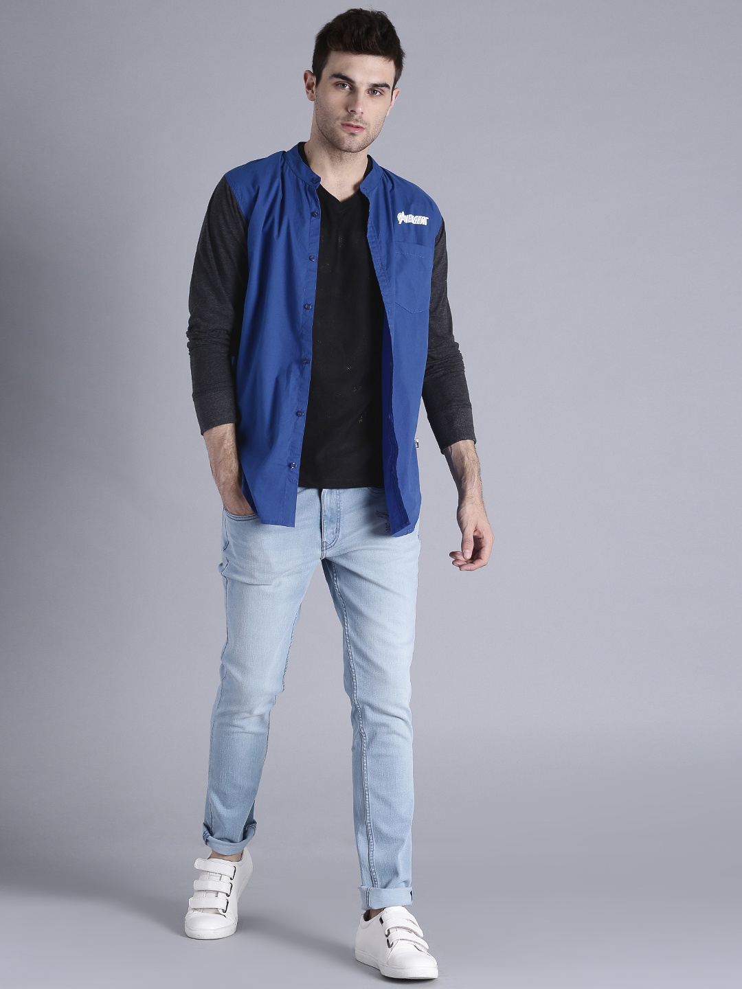 

Kook N Keech Marvel Men Blue Regular Fit Solid Casual Shirt