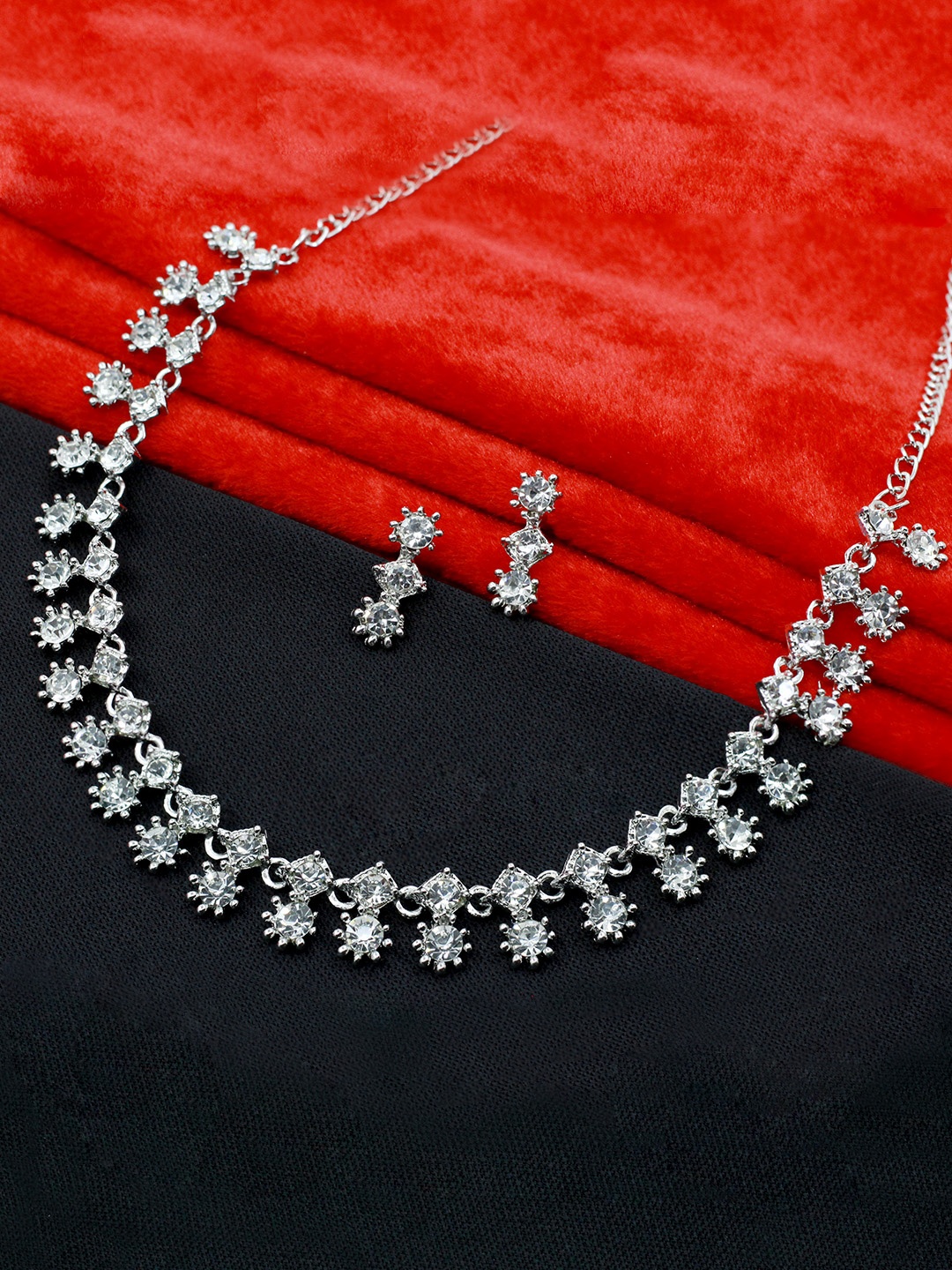 

SAIYONI Silver-Plated Stone-Studded Jewellery Set